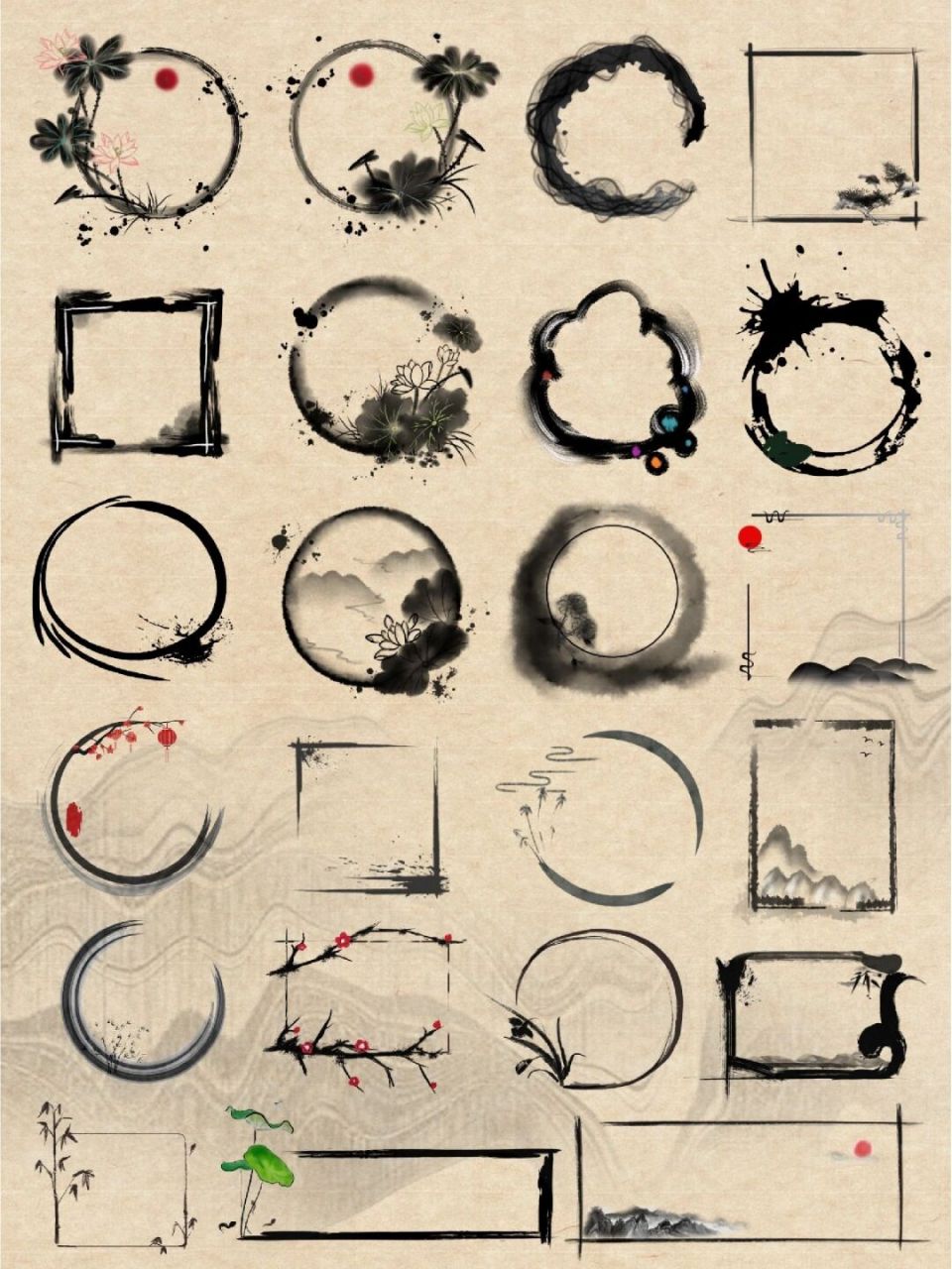 怎么看怎么好看6015 	 09本期分享的素材是古风水墨边框免扣