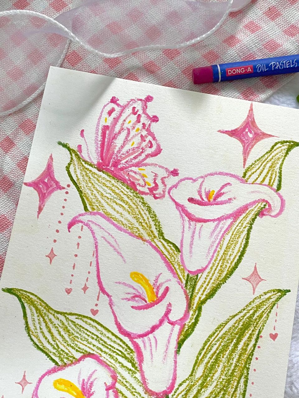 马蹄莲蝴蝶03 今天分享的是马蹄莲油画棒简笔画花卉系列更多可以