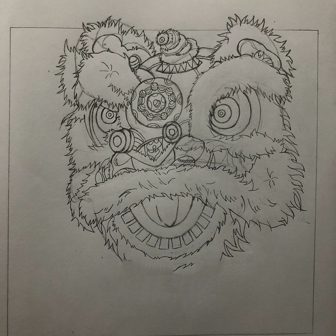 手绘马克笔临摹舞狮 跟风临摹一波狮子头90 原图很酷很帅!