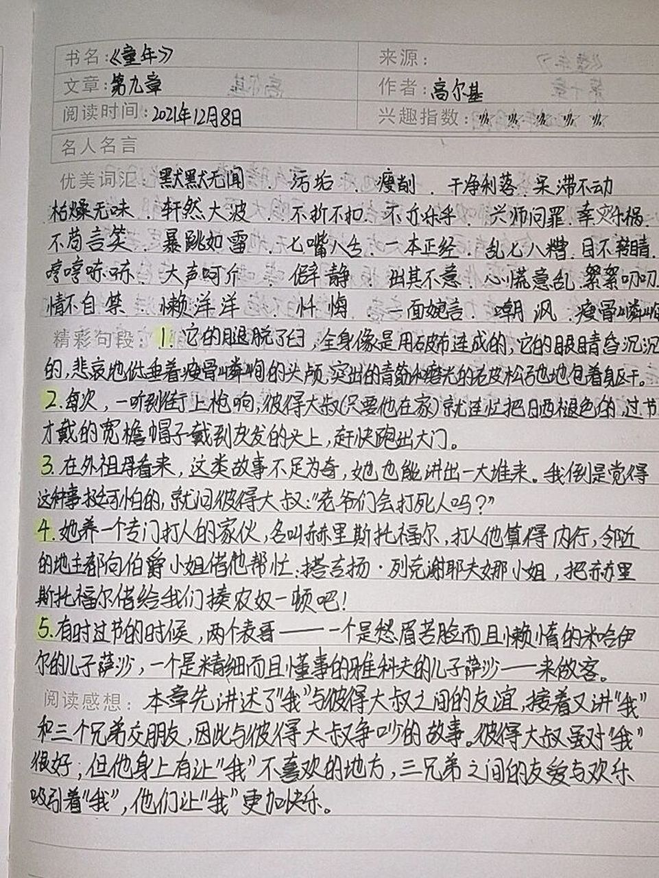 童年第九篇读书笔记 词语素材来自.墨池 不出意外以后也是还请.