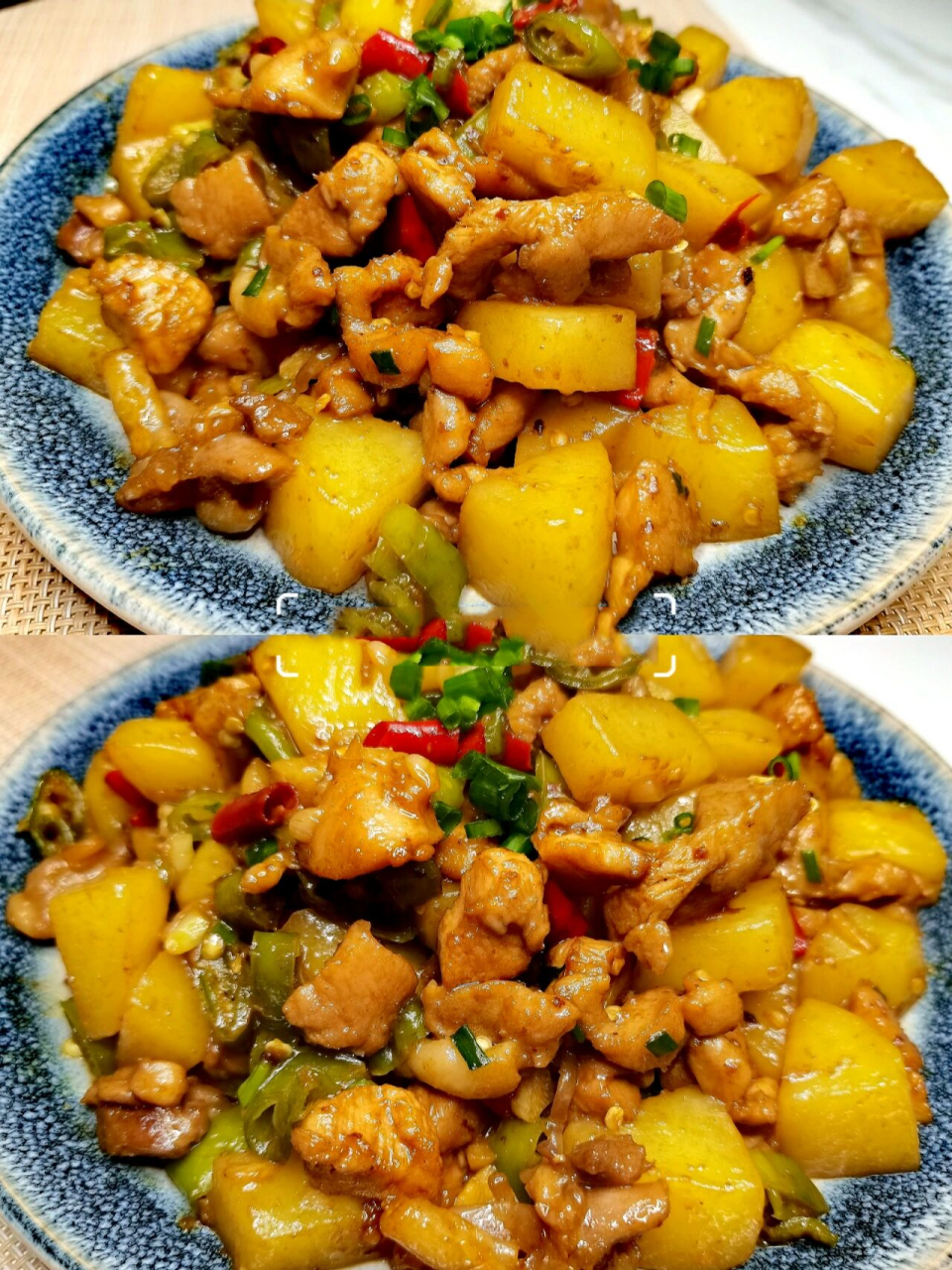 93家常下饭菜★土豆炒鸡丁 96材料:鸡肉,土豆,青红尖椒,姜蒜,小葱