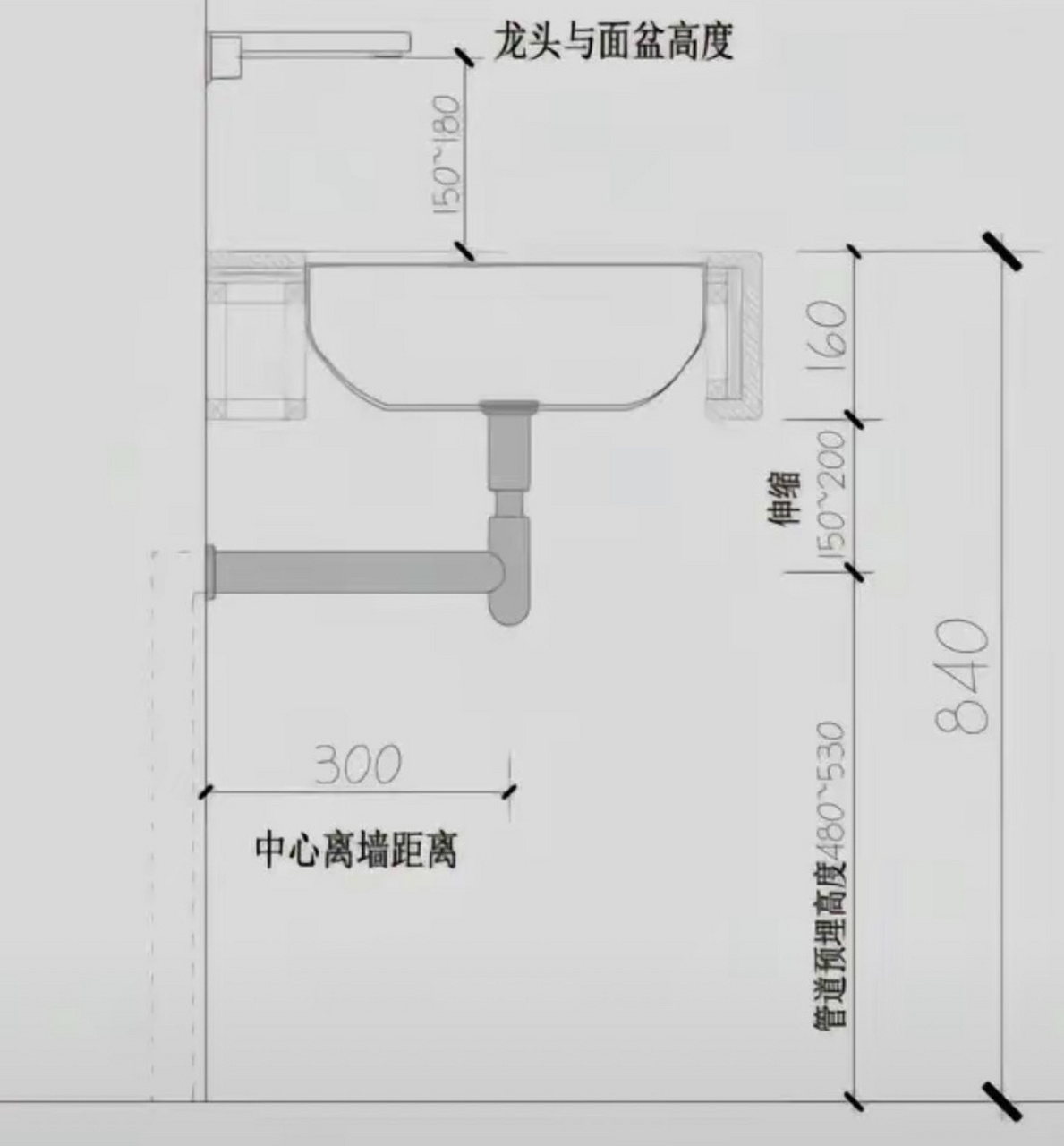 安装洗手台墙排上下水需要预留的尺寸 安装洗手台墙排上下水需要预留