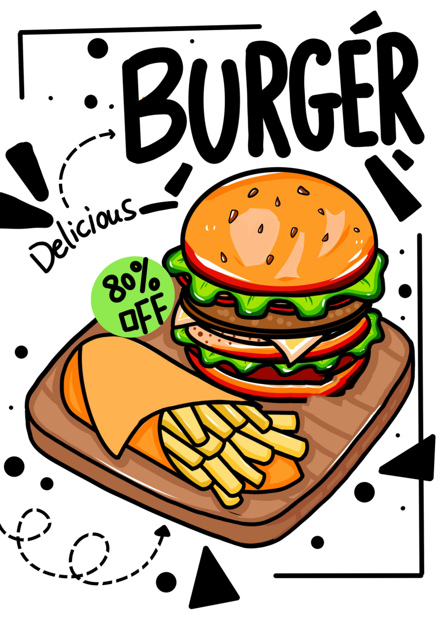 画 《汉堡套餐》高清(附线稿 尺寸:a465工具:ipad/铅笔/工作室笔