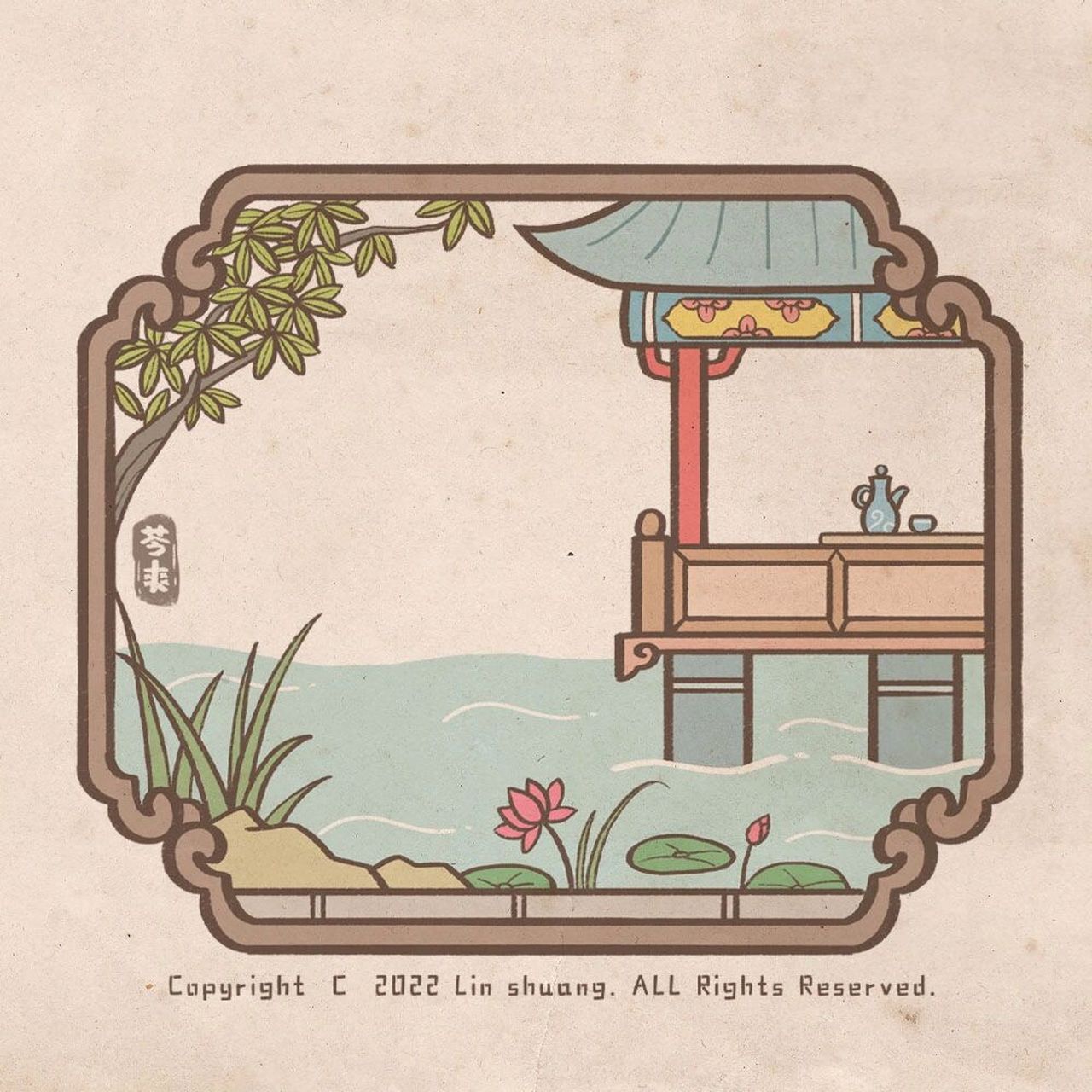 原创|古风建筑|场景|简笔画 【方框里的小世界】把那些美好的古风小