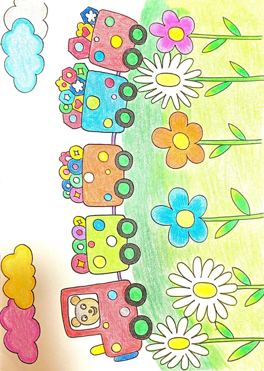 创意儿童画 简笔画 卡通画 小火车