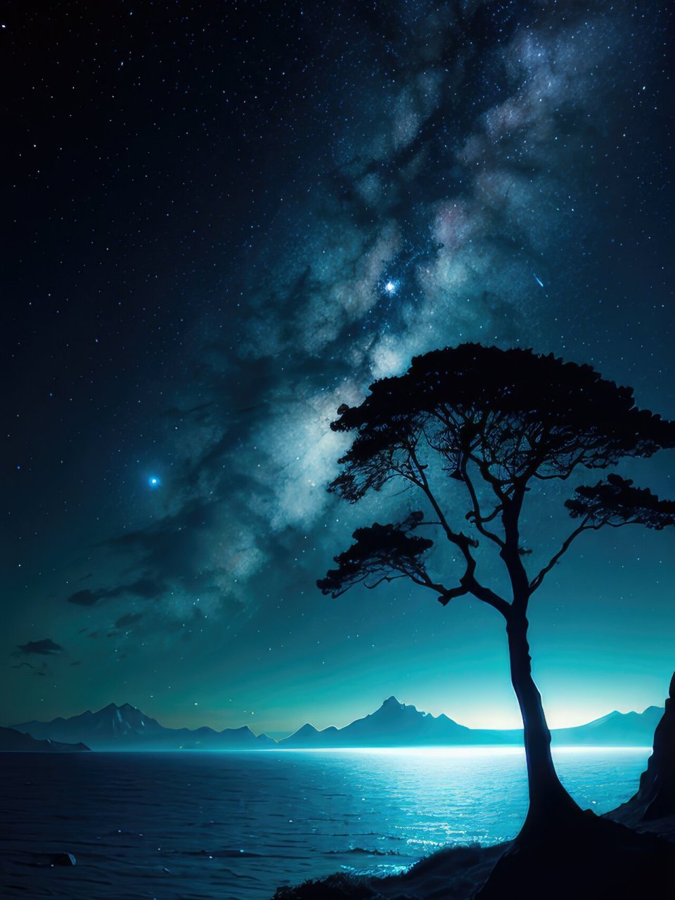 治愈系水墨风景壁纸—夜空下的树 拿图请留痕,需要原图请私信,免费送.