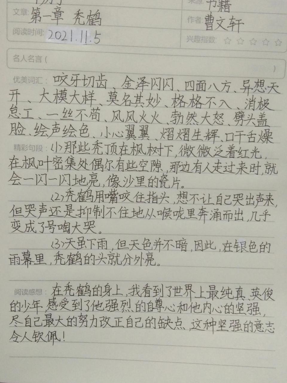 《草房子》读书笔记第一章秃鹤. 可借鉴.