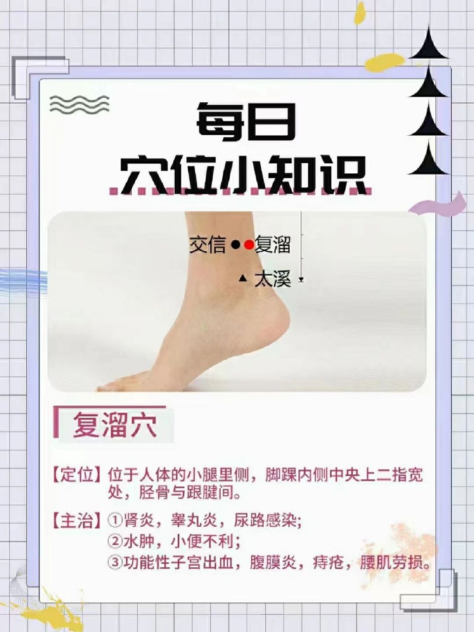 每天一个穴位知识 73复溜穴 939969♀艾灸复溜穴,,具有补肾益