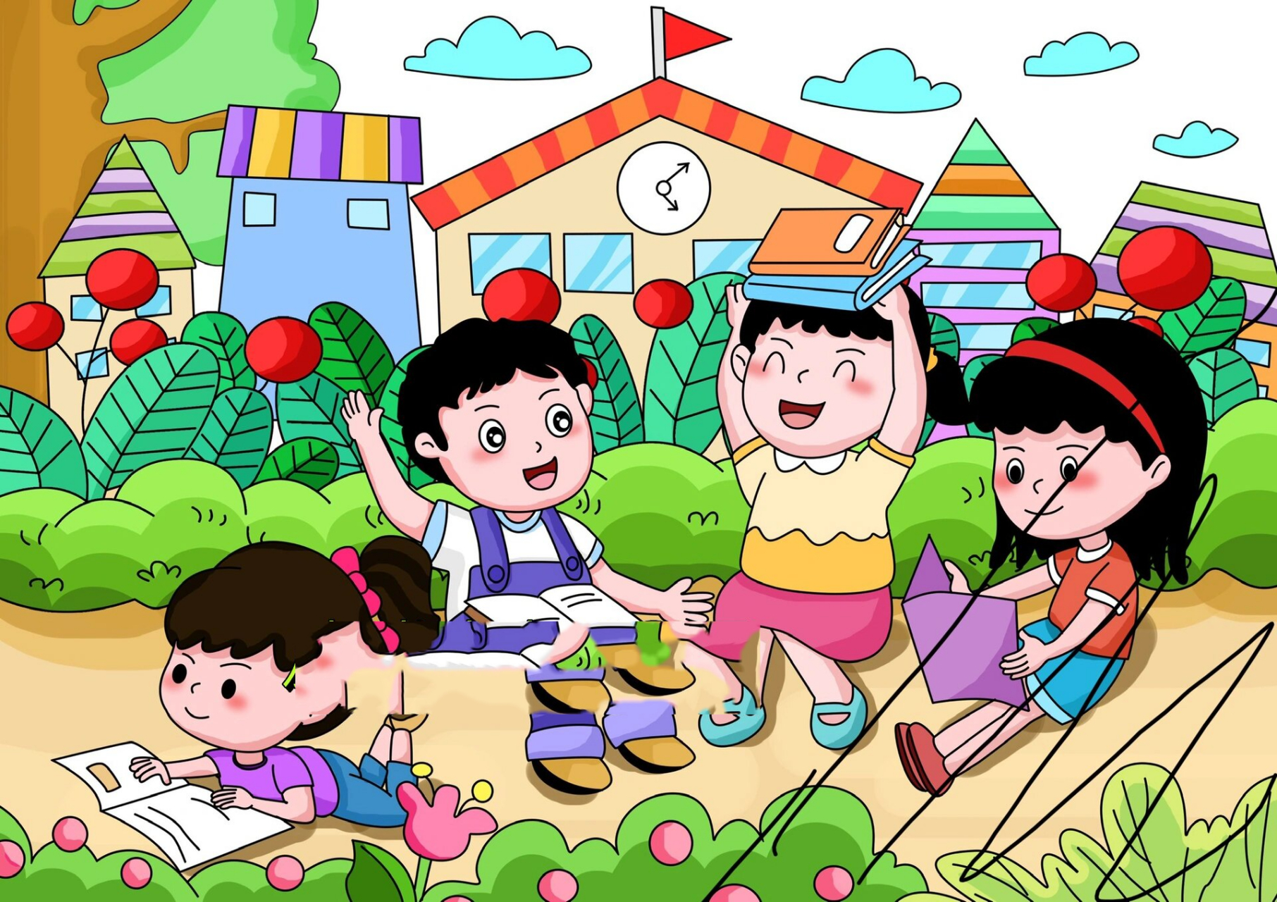 书香校园绘画线笔画模板手抄报103