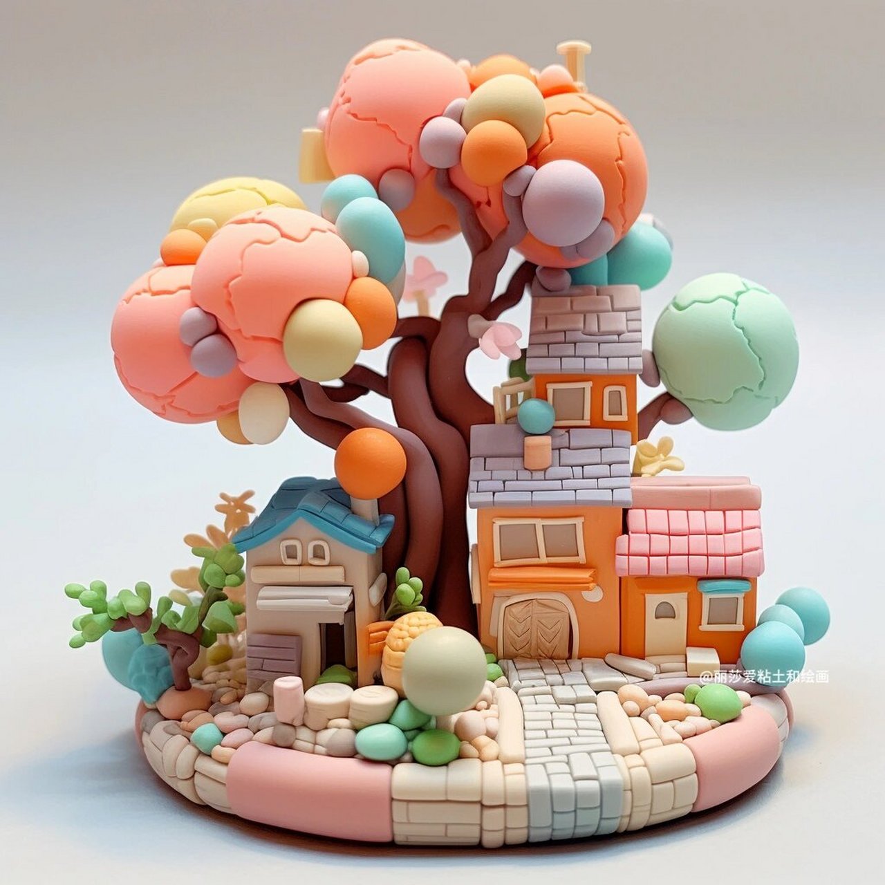 粘土~秋天的风景创意粘土手工画