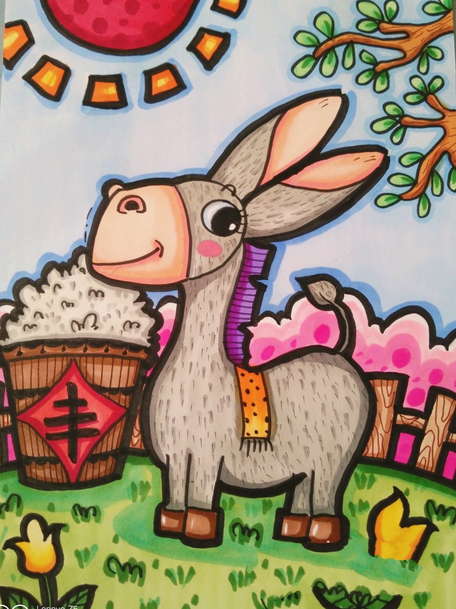 马克笔儿童画《可爱的小毛驴》