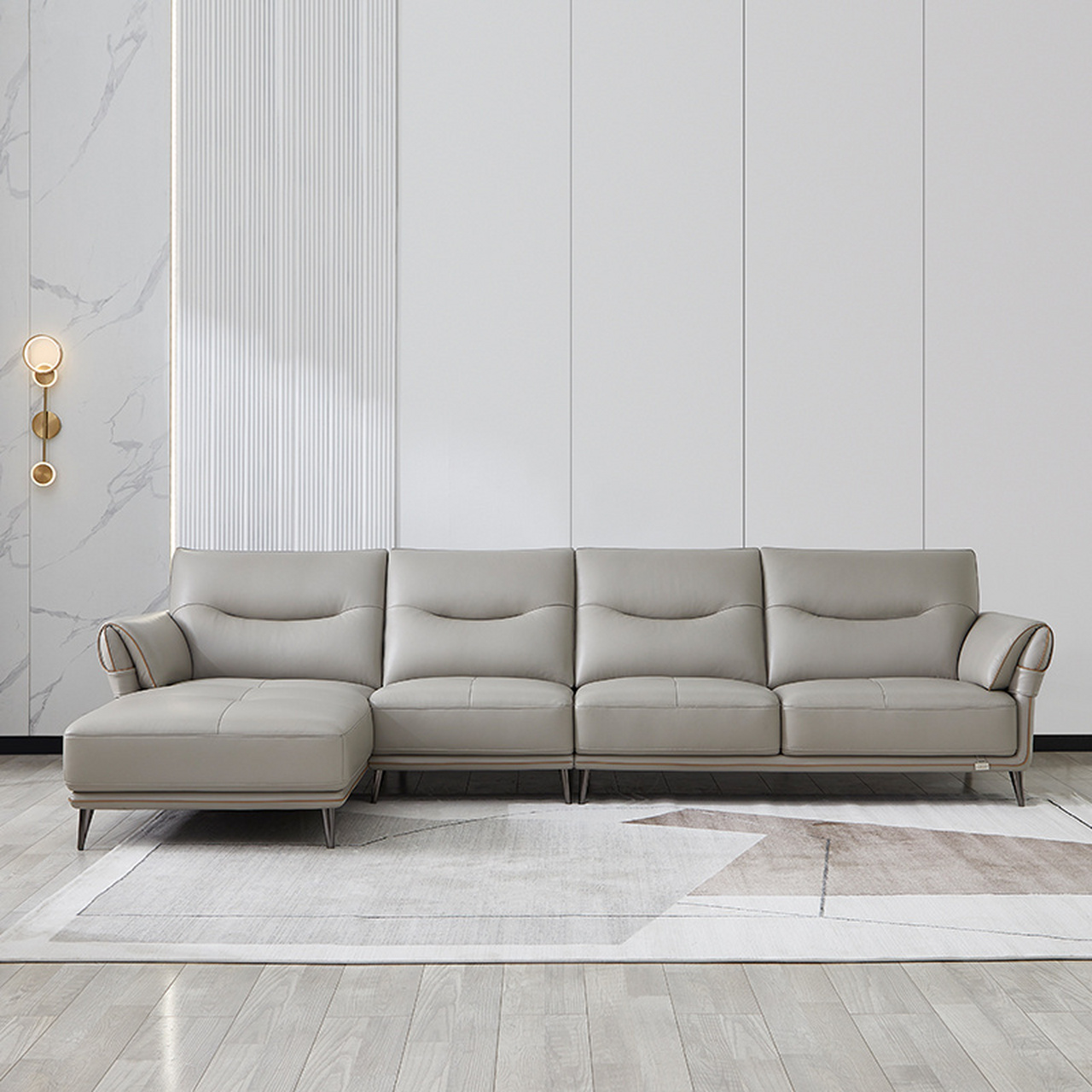 全友家居现代时尚组合l型皮沙发 进口头层牛皮面料 精挑细选用材 精选