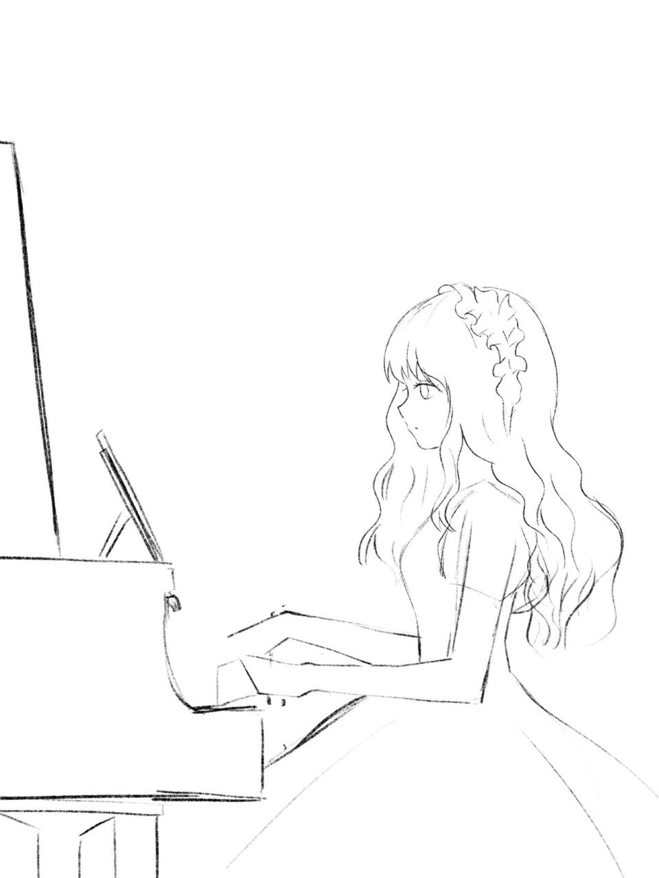 画一个女孩正在弹钢琴图片