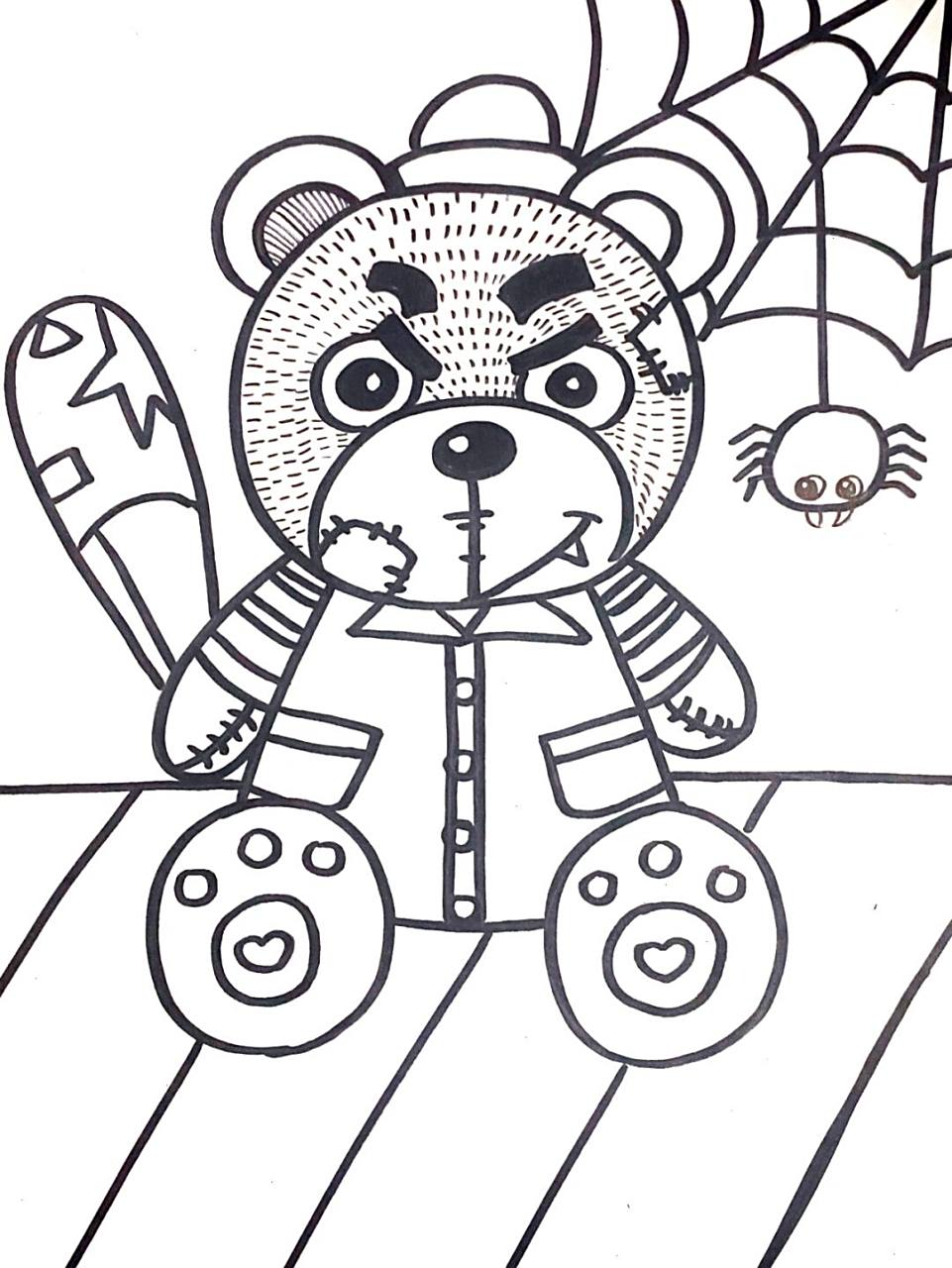 小熊线描 #线描# #黑白线描# #熊线描##动物线描