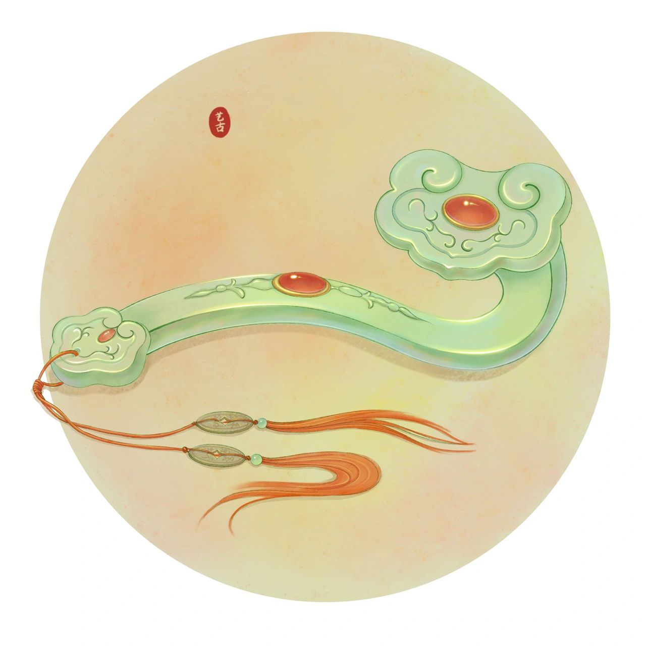 中式吉祥文化小品——玉如意(附线稿