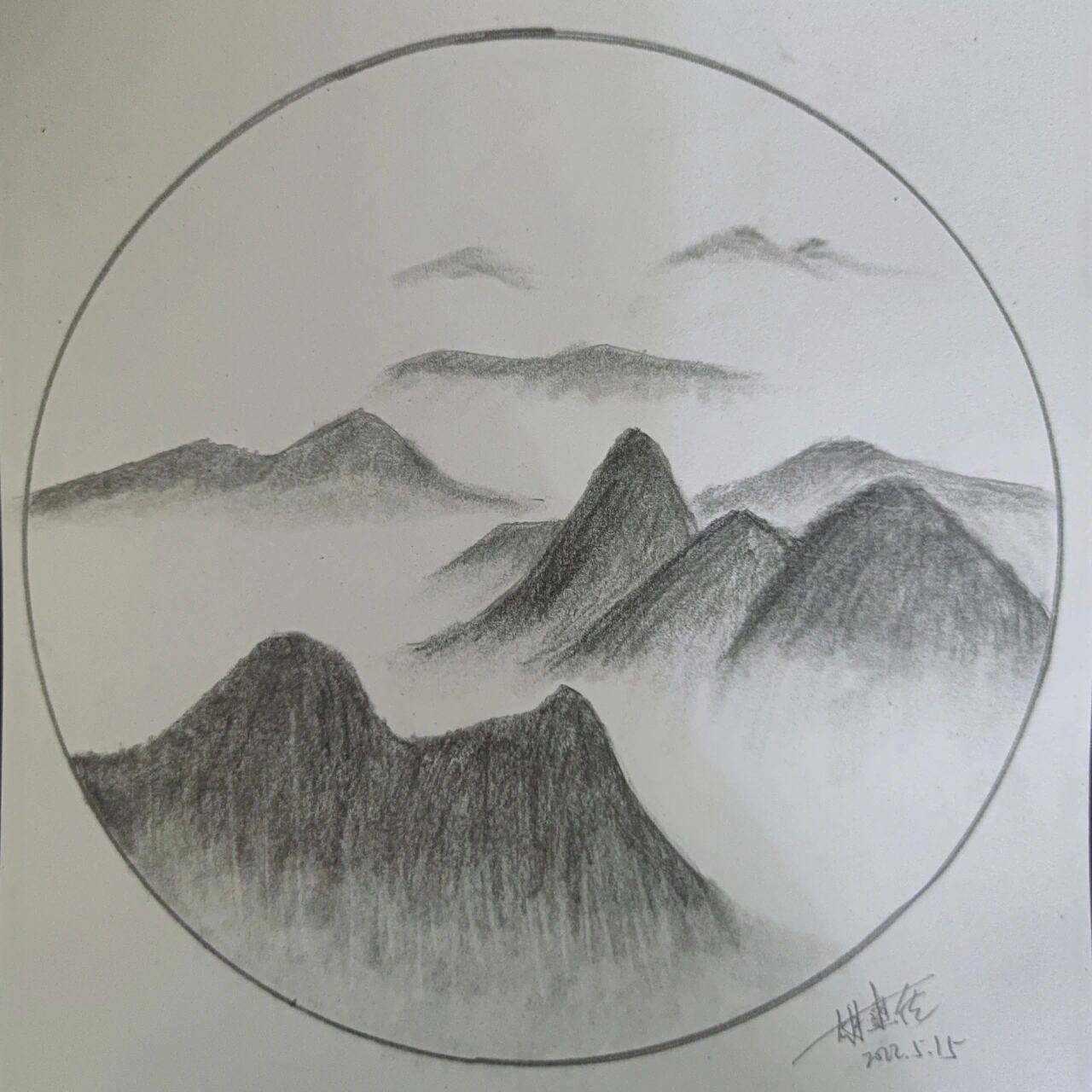 山山风景素描画,业余小画渣的日常 7215素描山水画