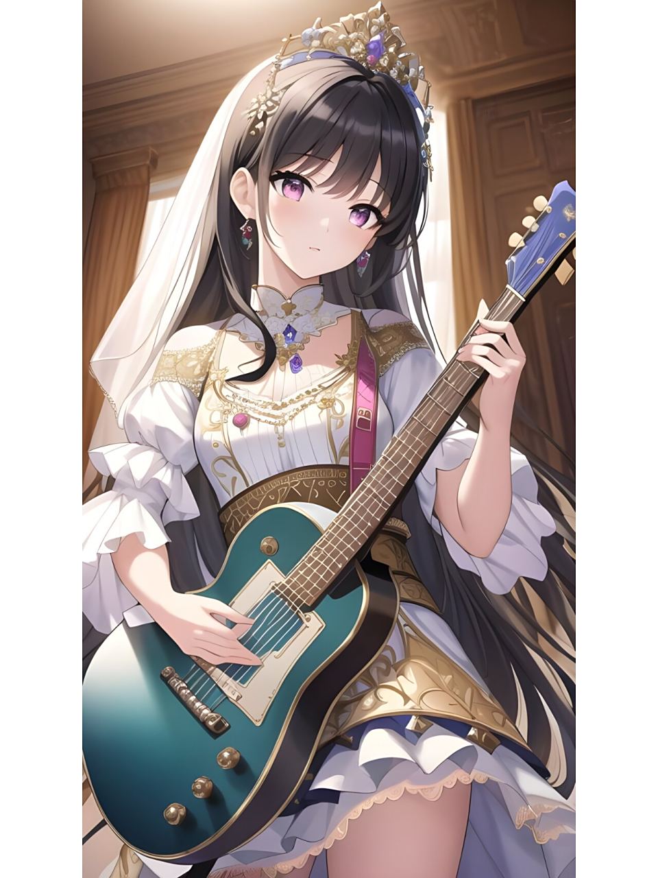 会弹吉他的甜美女孩,动漫二次元绘画人物