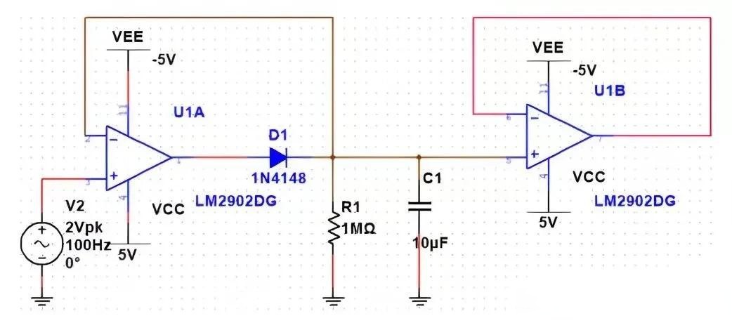 二极管检波电路原理图反接检测电路图心电图峰值检测原理图峰值检波