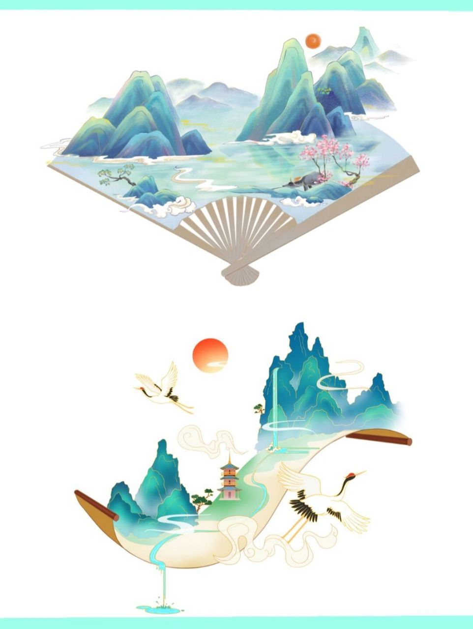 唯美|国潮山水素材分享来啦 宝子们,国潮山水素材分享来啦  青绿山水