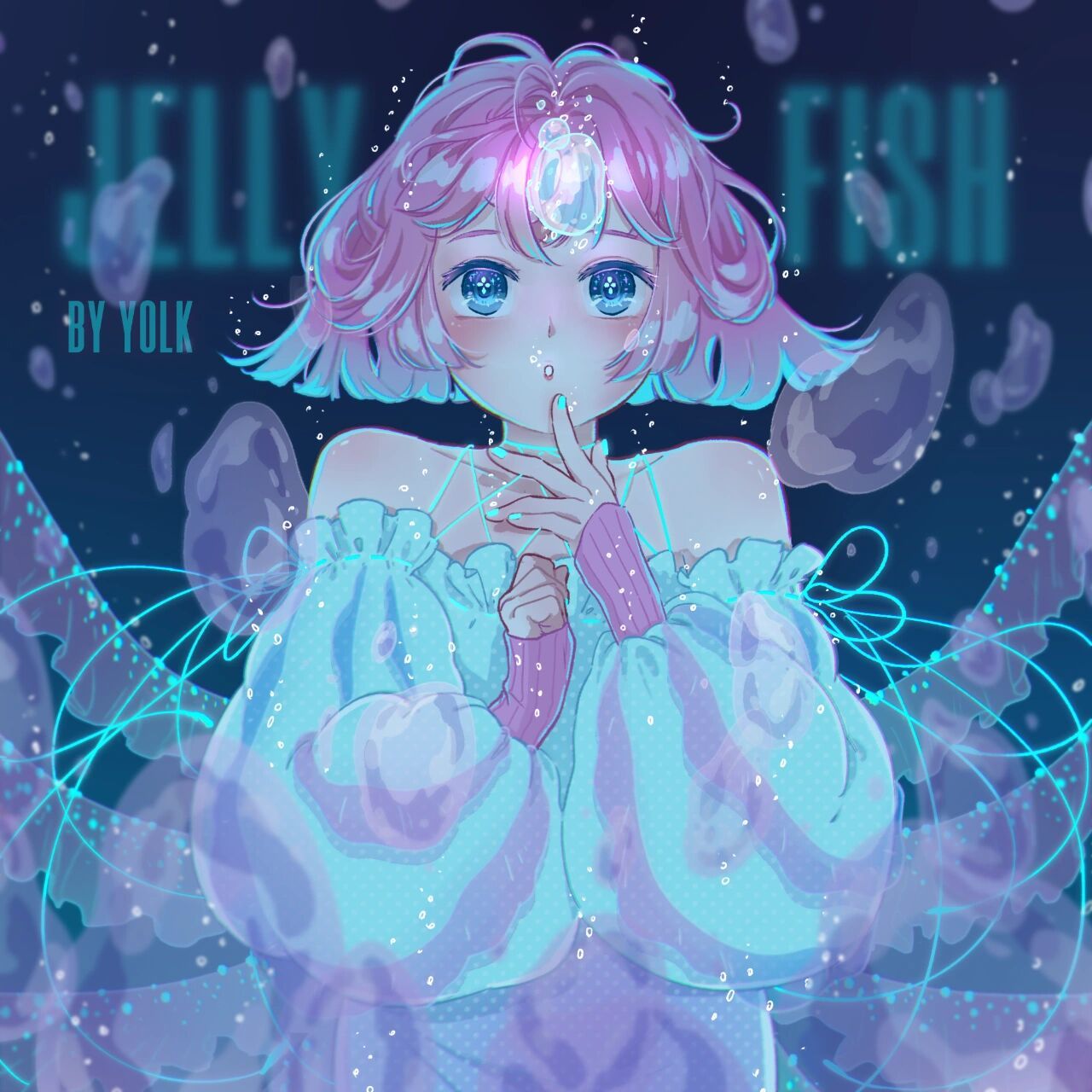 原创水母系列‖被气泡环绕的深海少女~       以水母为灵感的一组插画