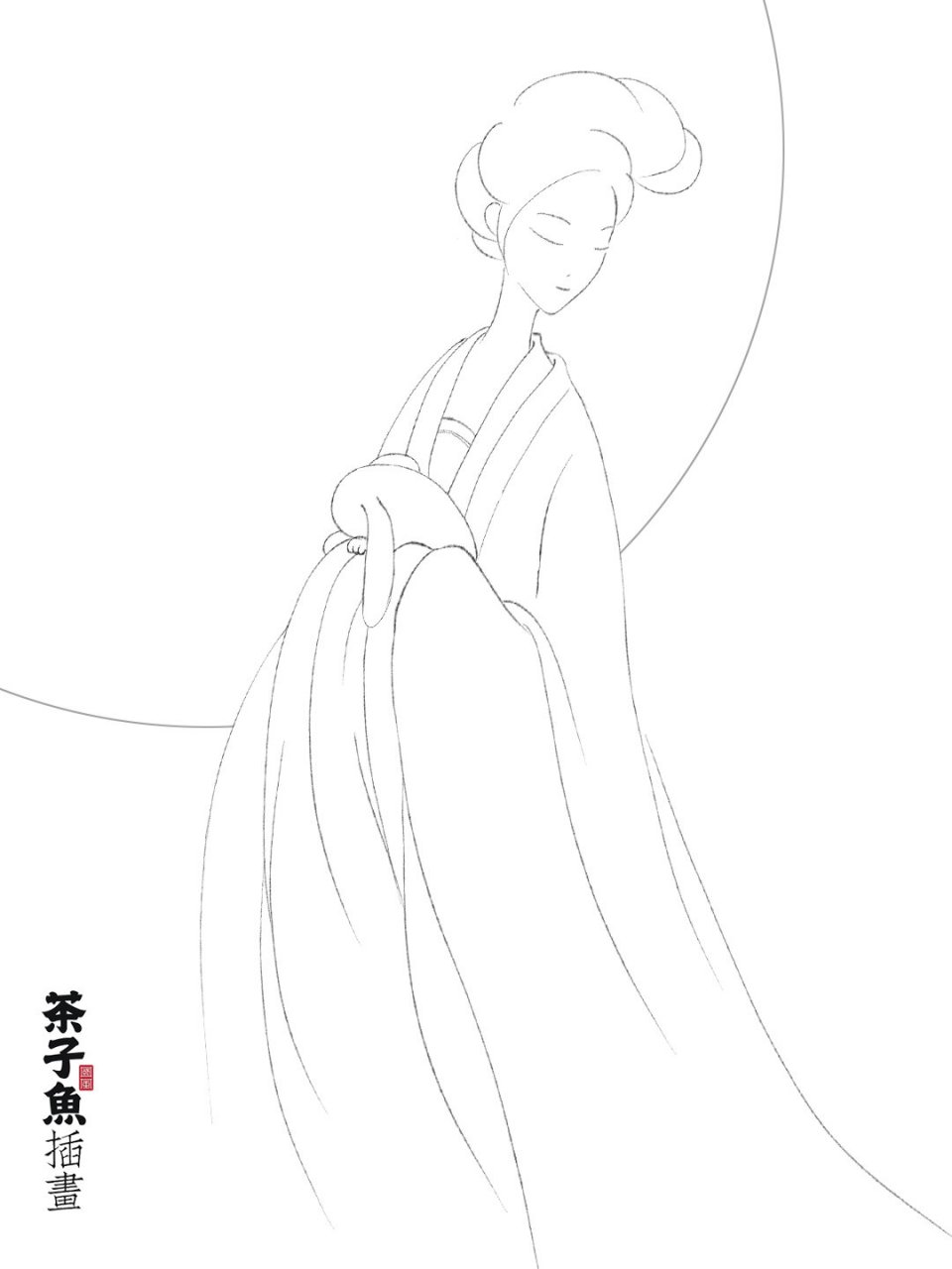 嫦娥 | 附小样,线稿,色卡,过程图 跟画的宝宝们,线稿和样稿和色卡就以