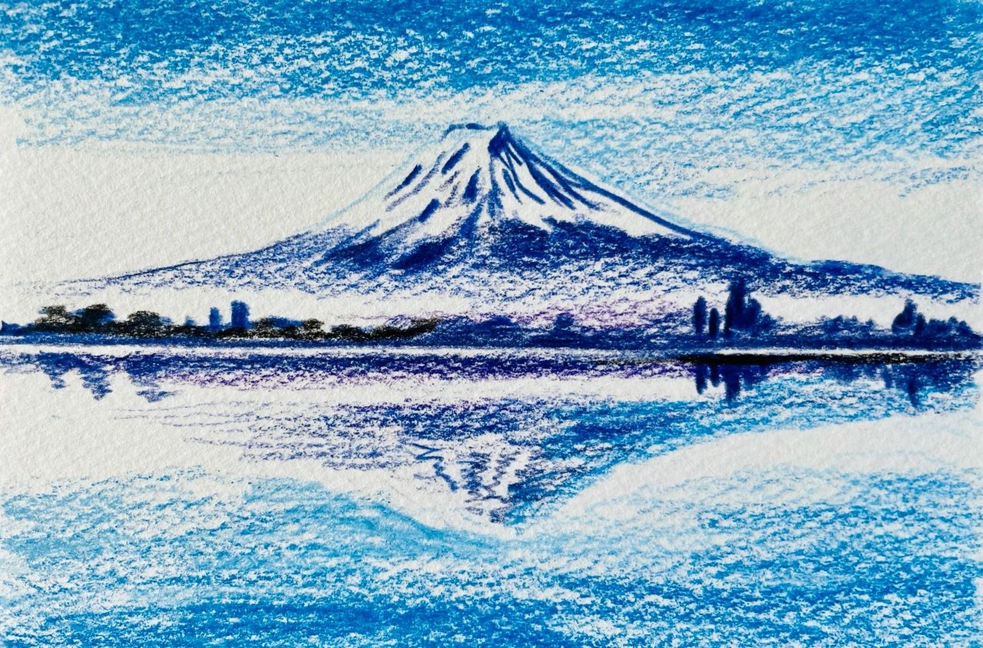 超简单!水溶性彩铅画美丽的富士山/含步骤 超简单!