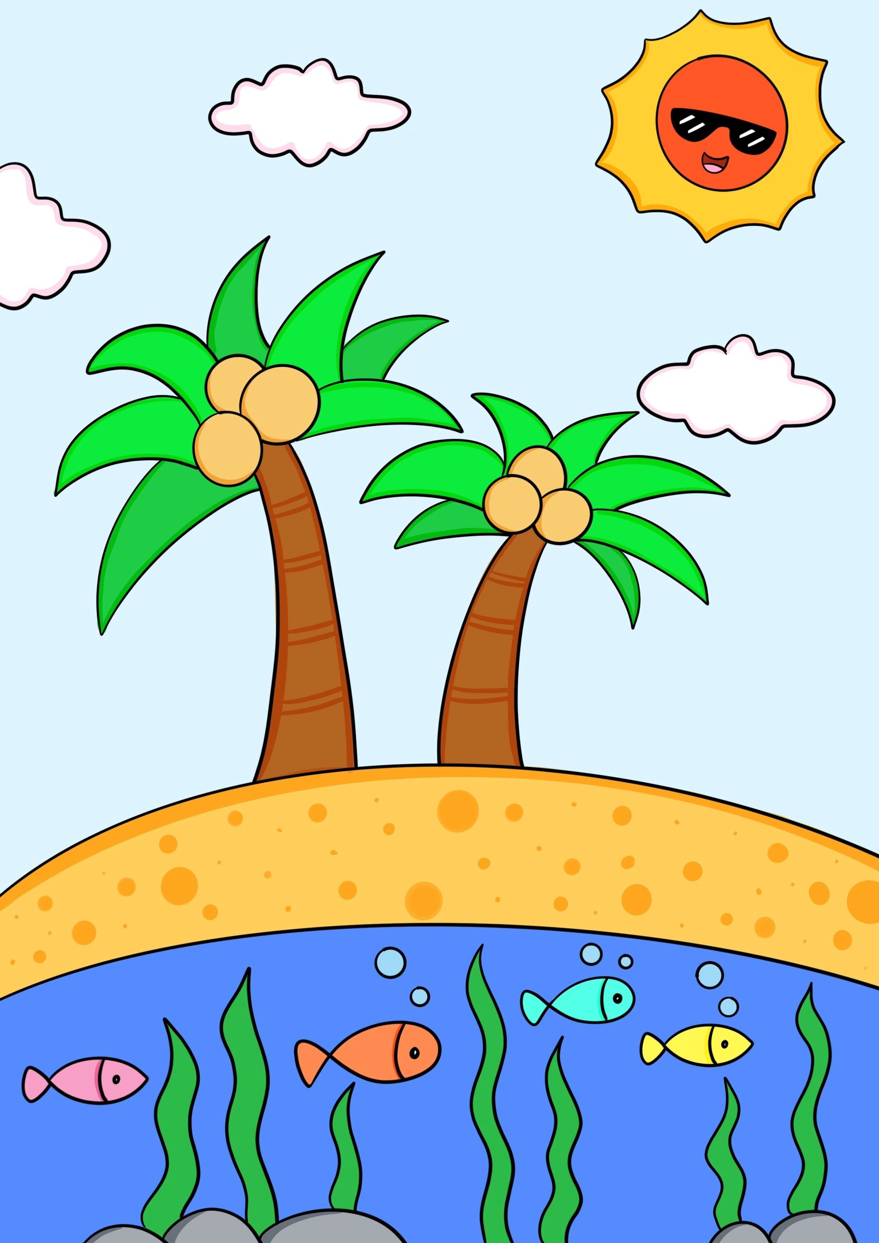 夏日儿童绘画合集 竖构图组合画西瓜海边 儿童画合集