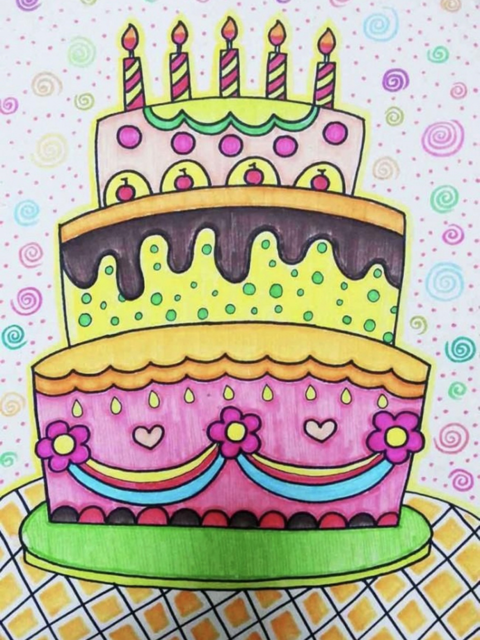生日蛋糕儿童画一等奖图片