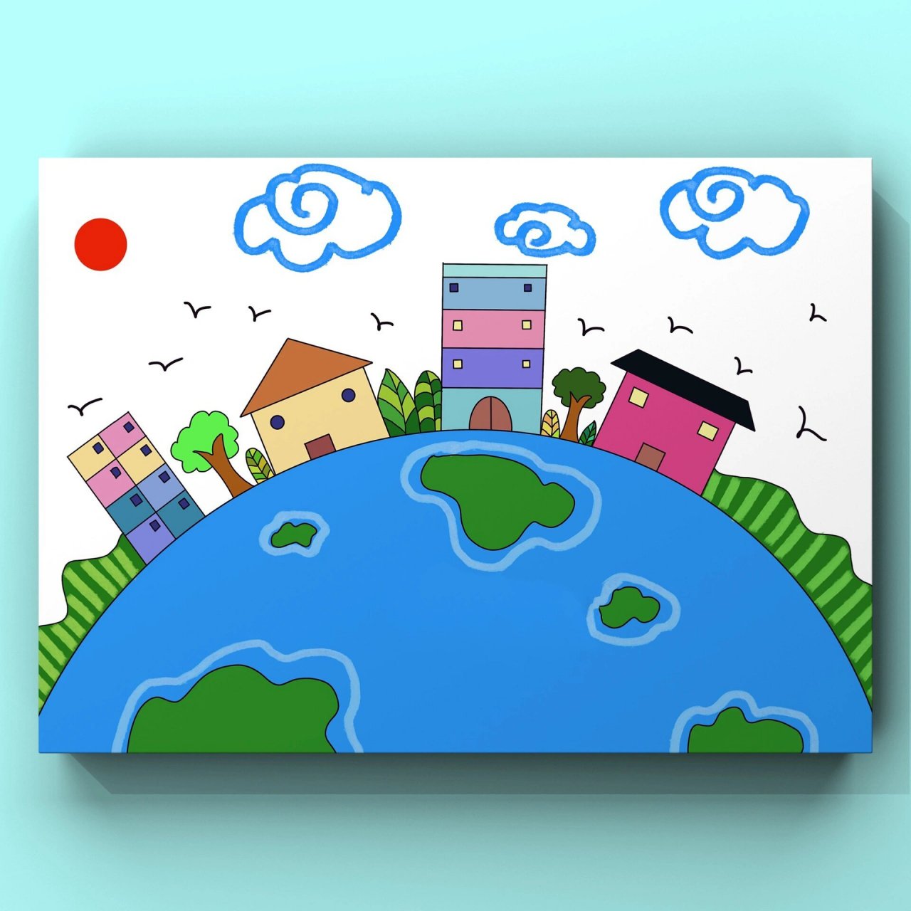 少儿创意绘画《地球村》步骤|线稿|地球一家亲 同住地球村,共建美好