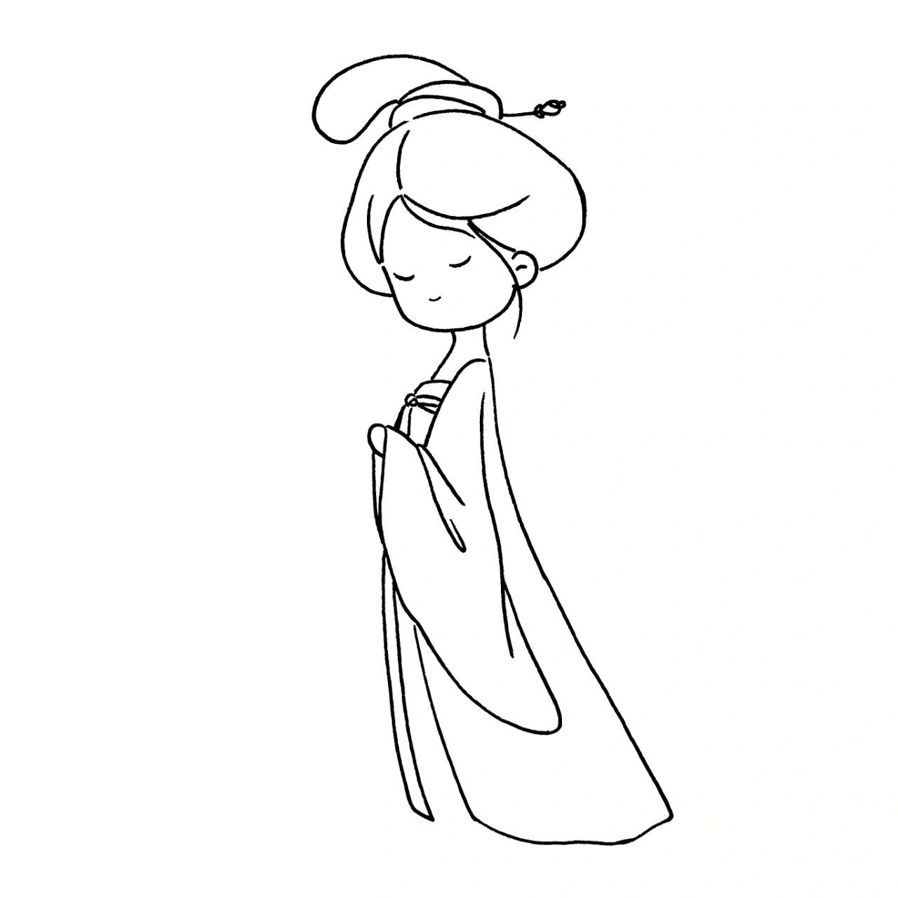 古风简笔画教程|92大唐少女 工具: 94樱花针管笔08 辉柏嘉绿盒