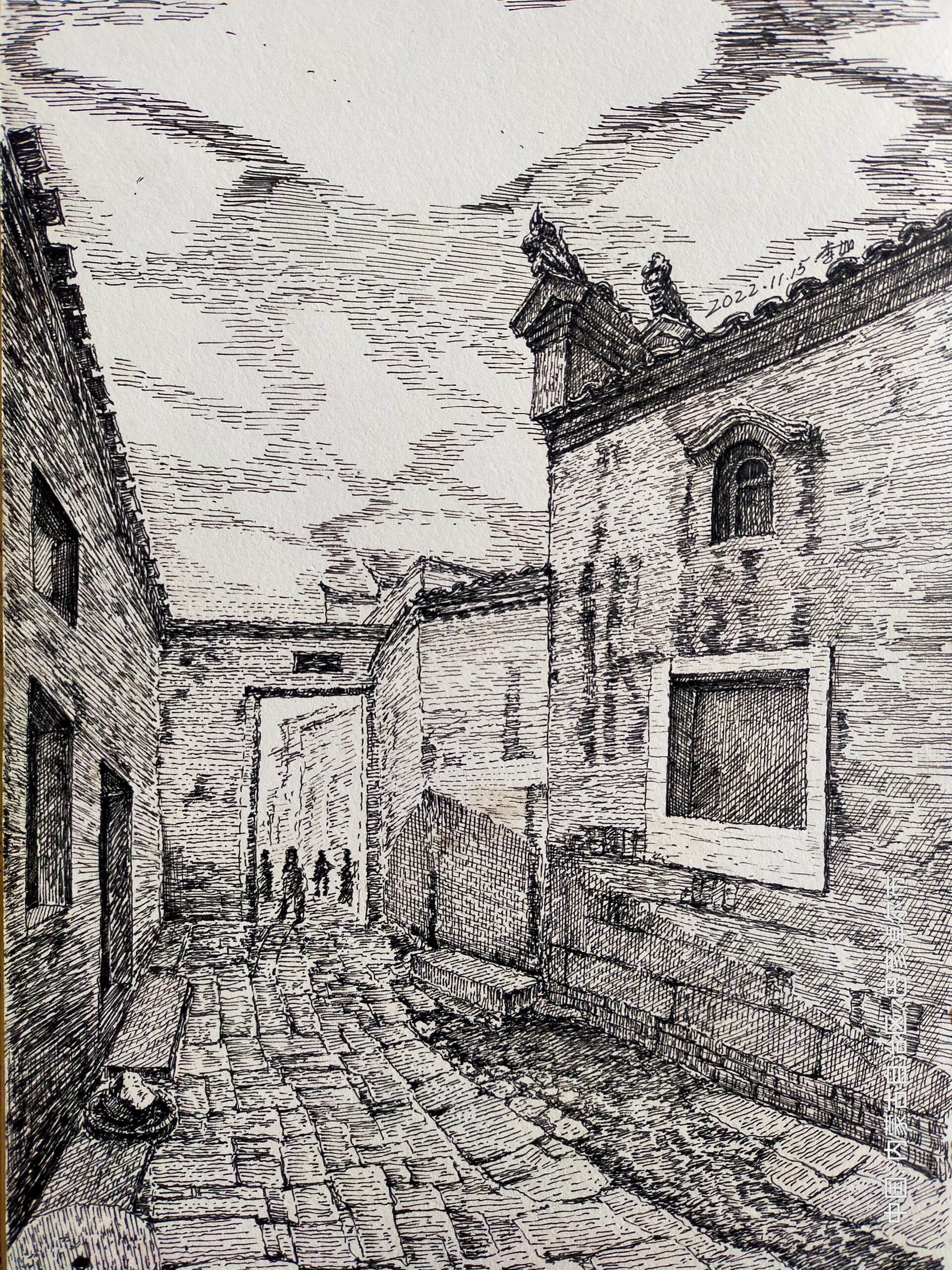 钢笔画&古镇老街 步骤图 #钢笔速写# #风景速写# #速写打卡