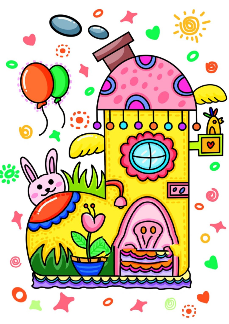 鞋子房子 房屋 创意画 儿童画 9615线稿
