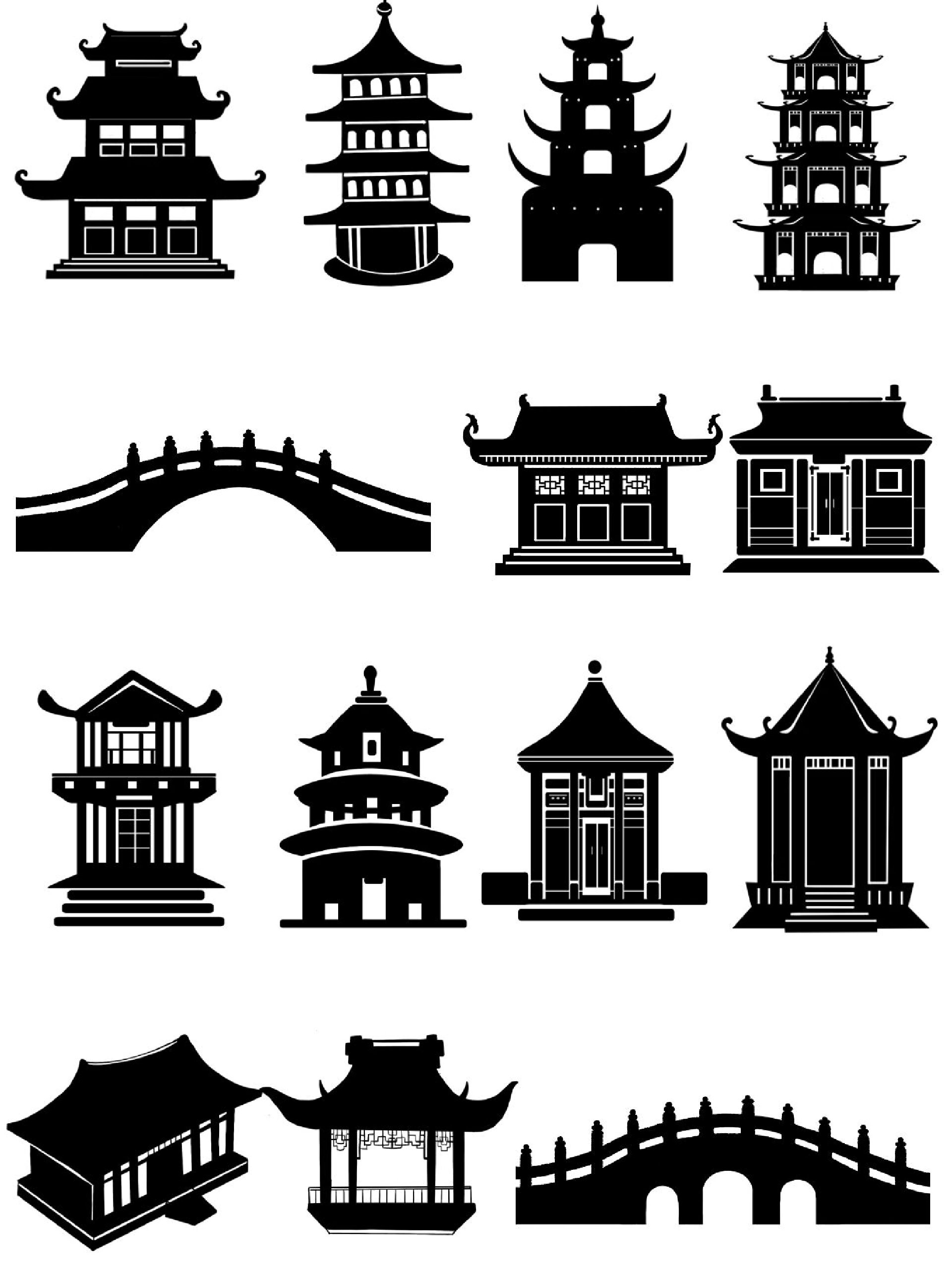 素材分享|中国风古建筑剪影免抠png