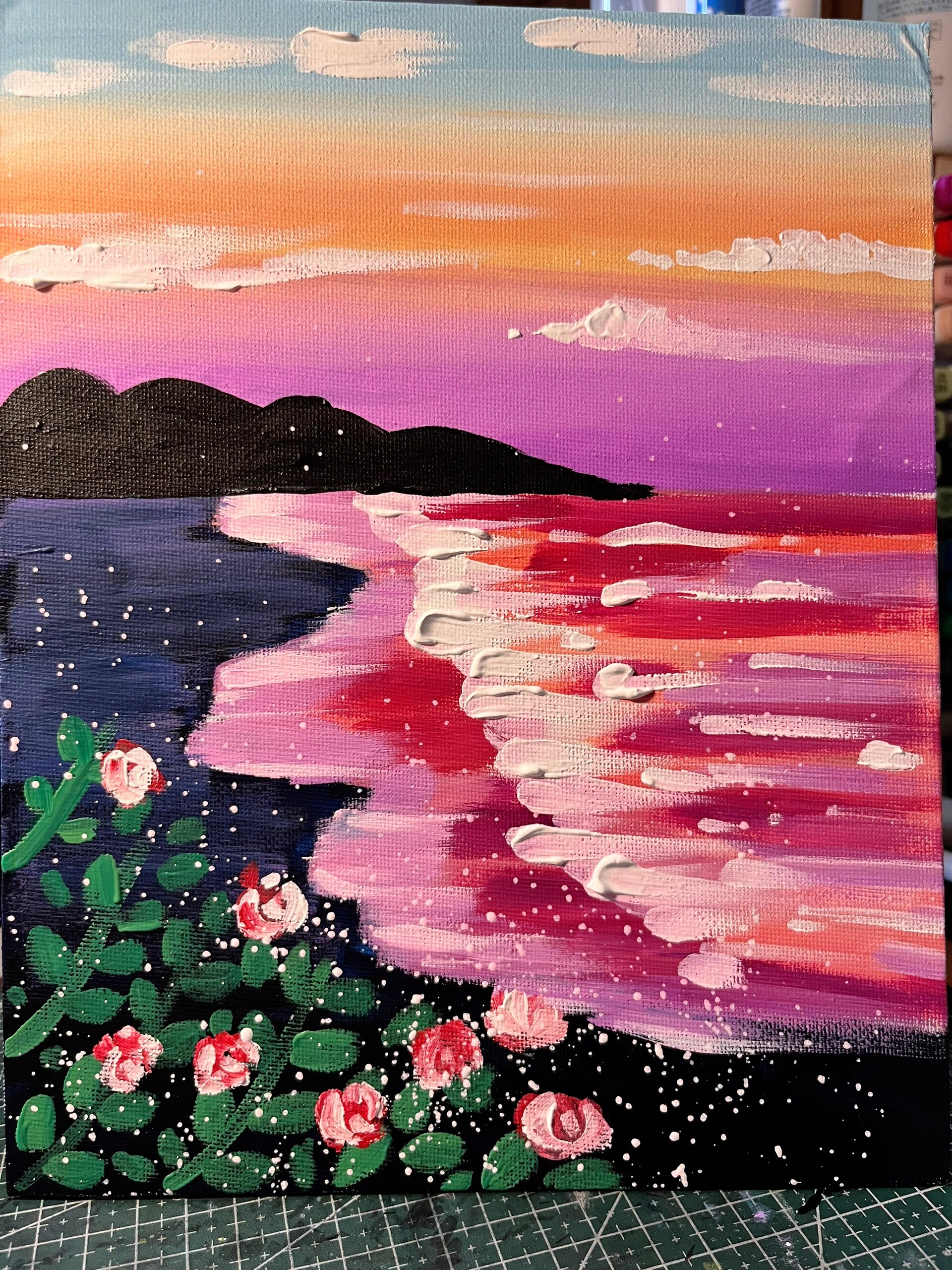 粉色的海 水粉《粉色的海》(临摹) 主要学习关于颜色的过渡以及关于