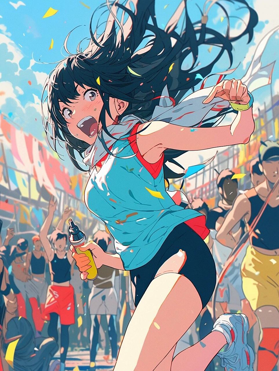 绘画素材——奔跑的女孩 画创作的时候,动态广角的镜头更有感觉!