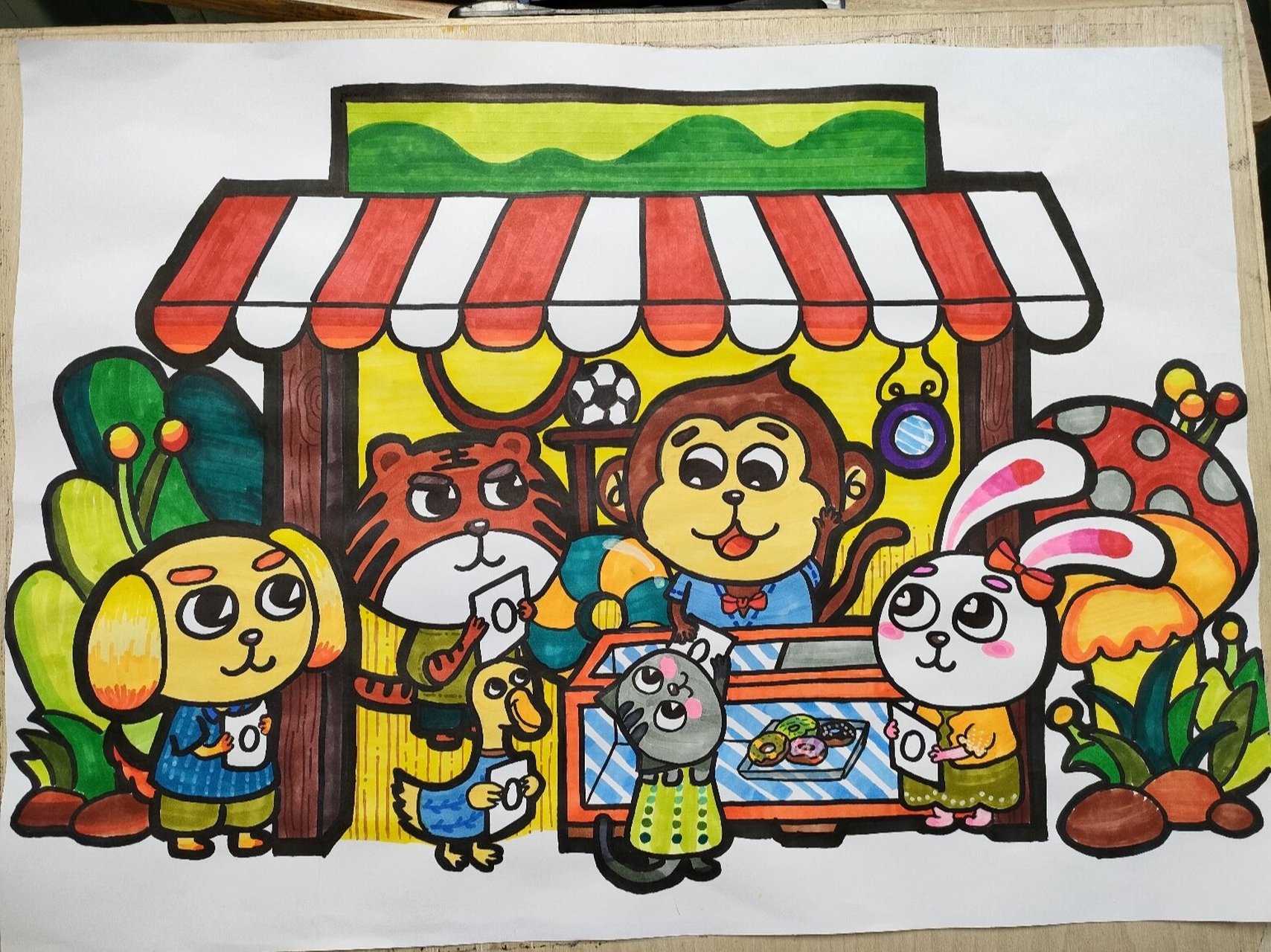 《小猴卖"0"》简笔画步骤教程 98步骤 1.打稿71 2.勾线98 3.