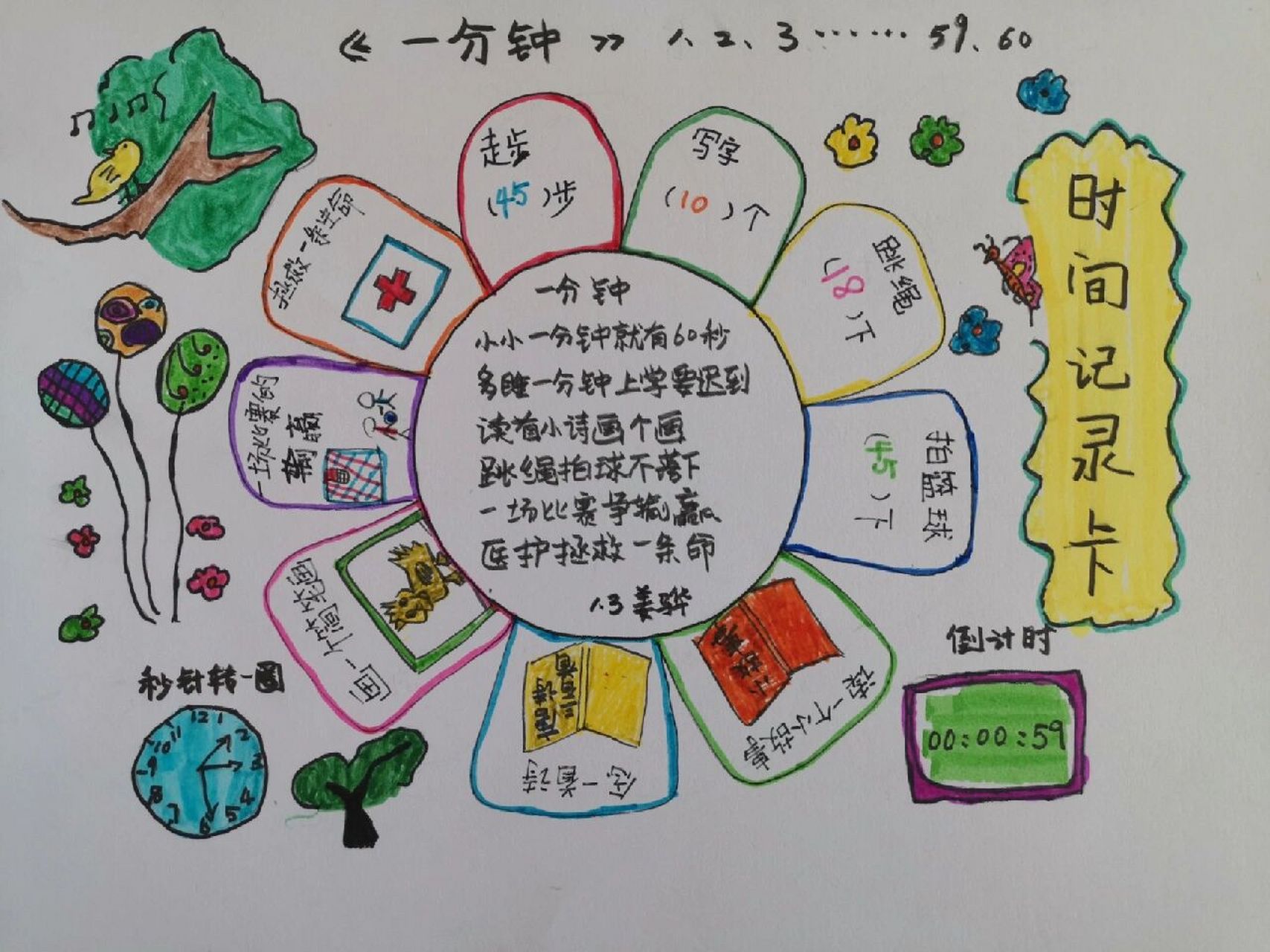 手抄报时间记录卡:一分钟能做些什么