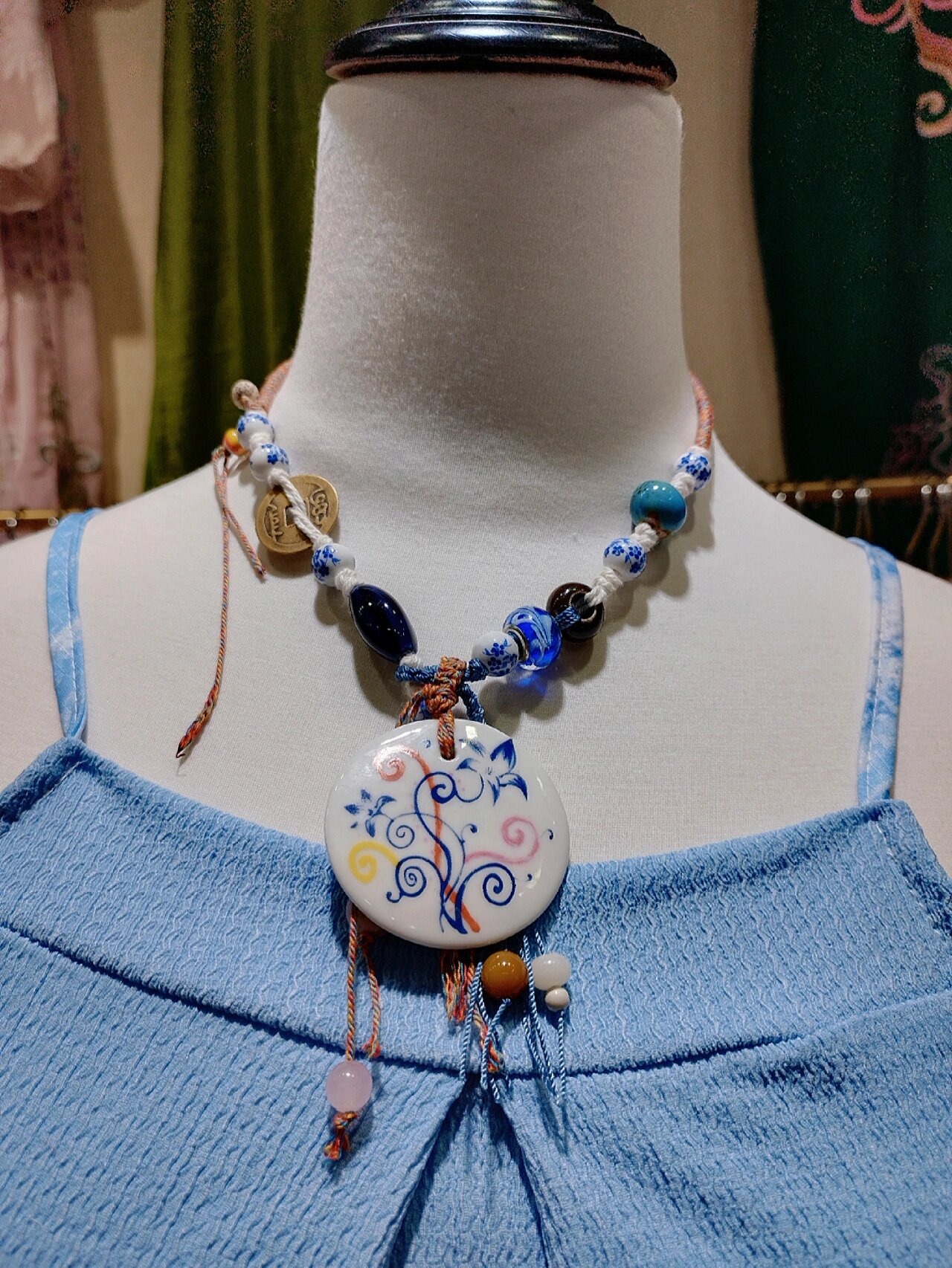 绝版vintage jewelry青花瓷项链