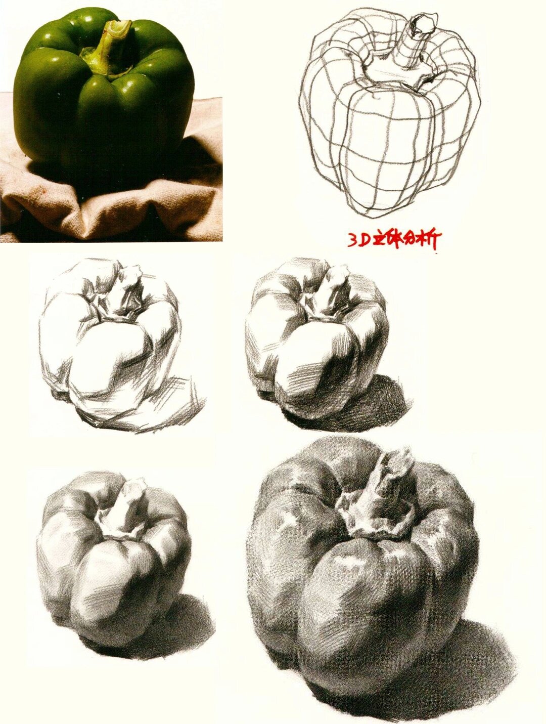 92素描静物辣椒不会画?看过来一张图就懂