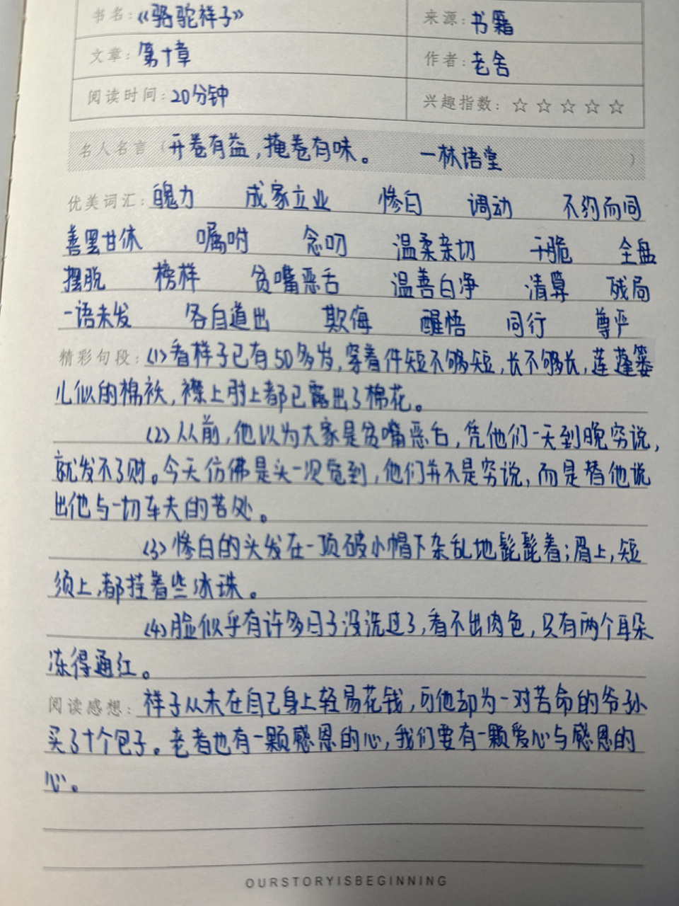 《骆驼祥子》第十章读书笔记来咯～^_^明天《海底两万里》哟