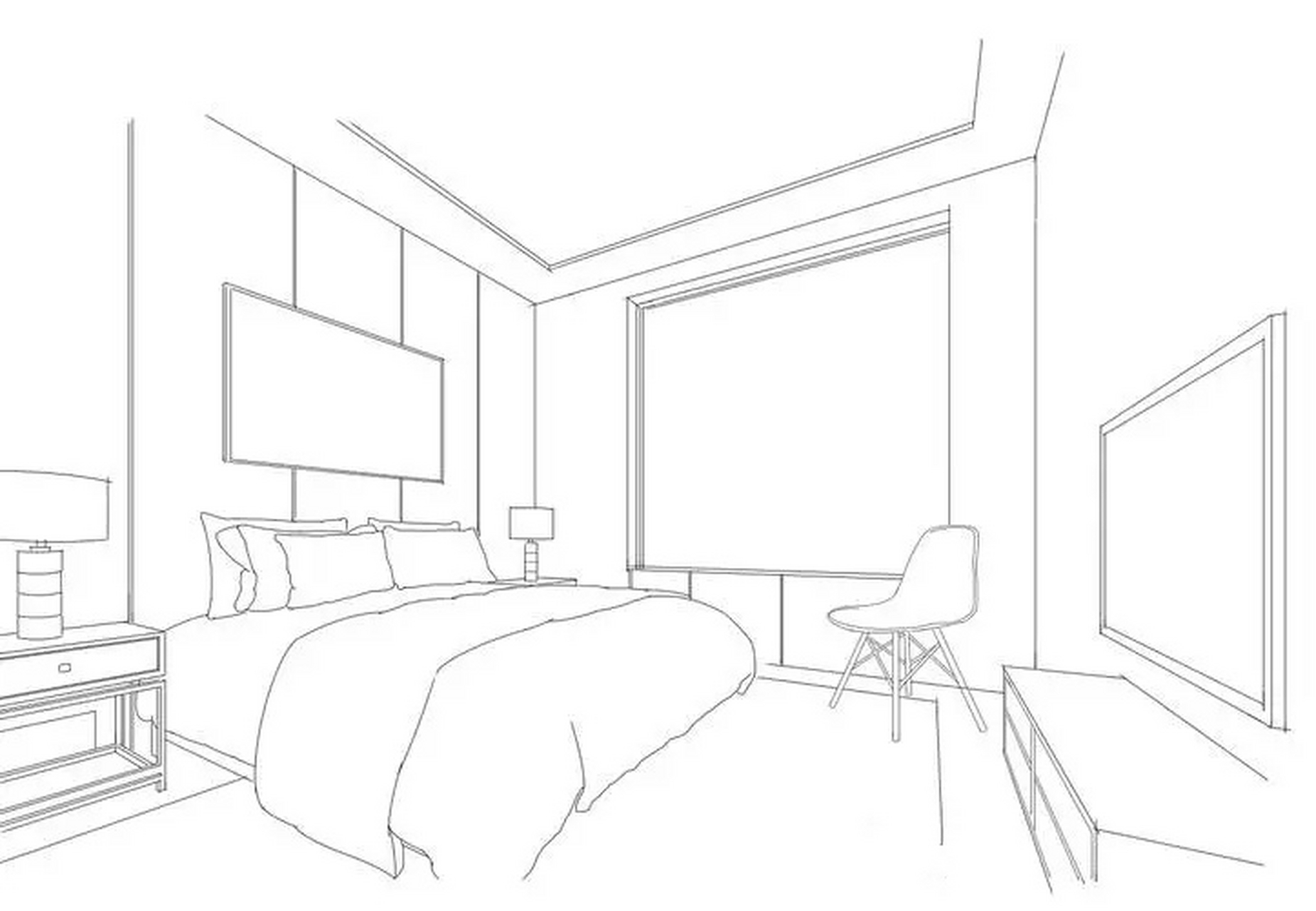 一张卧室简笔画草图,可以轻松变身效果图