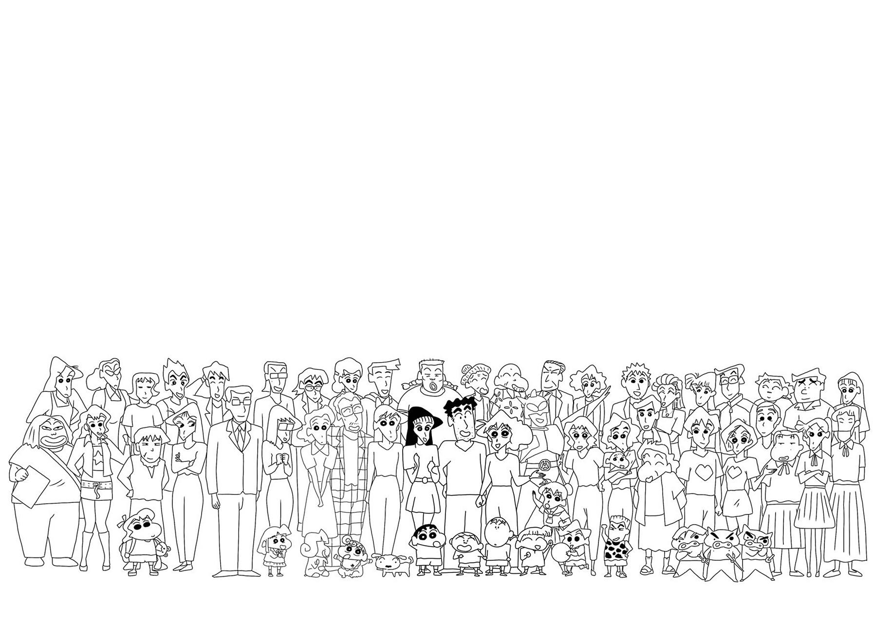 procreate | 蜡笔小新全家福附人物线稿图 花了几天时间,网上搜集了一