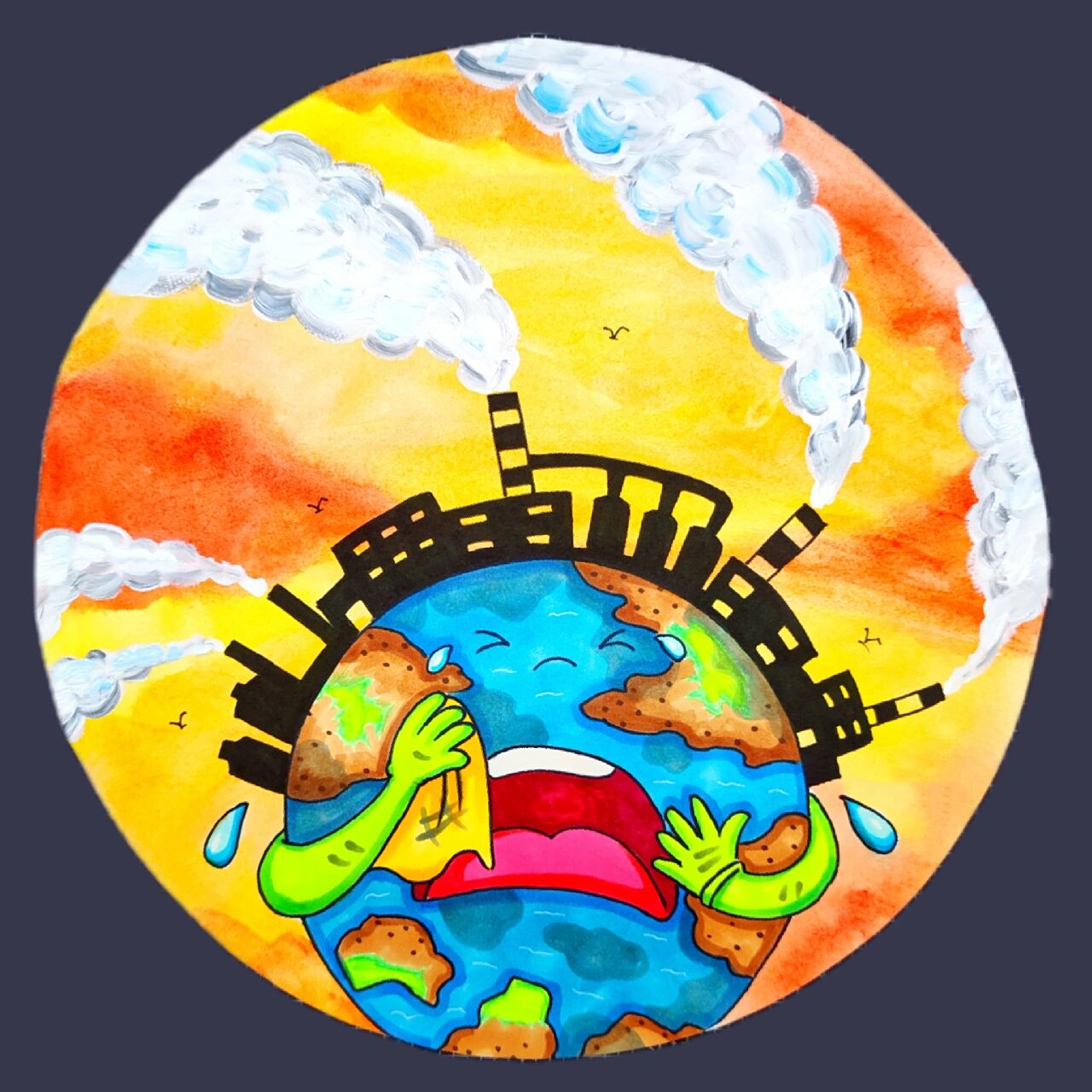 儿童画课件|教程《被污染的地球》环保主题 课程类型:环保主题创意