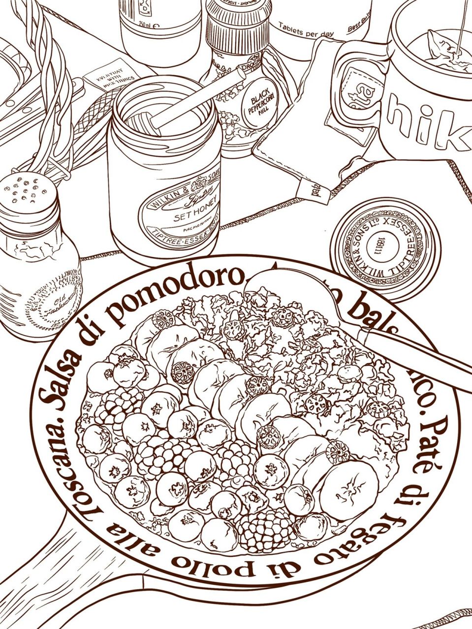 减肥餐 | 线稿 | 插画 | 美食 画个深色的 不一样的感觉 喜欢请点赞哦