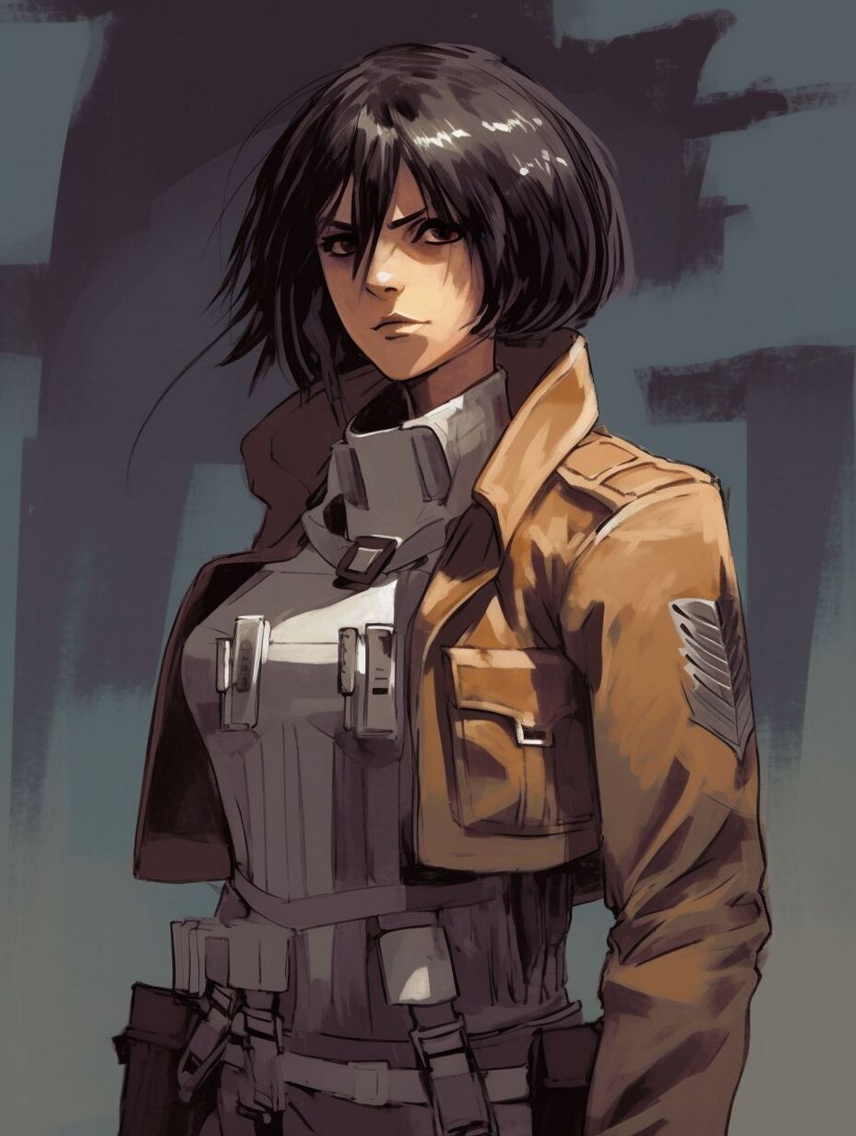 三笠阿卡曼 midjourney参数:"mikasa ackerman put right fist on