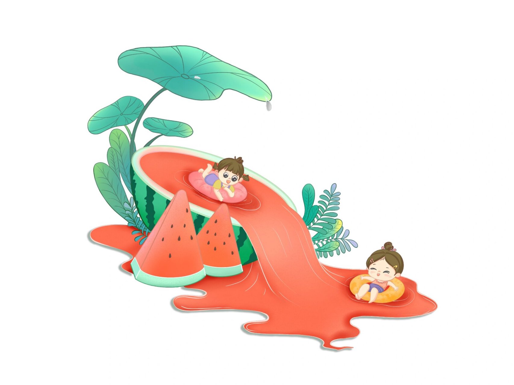 吃西瓜插画|免扣素材 立夏,二十四节气中第七个节气,意味着夏天的开始