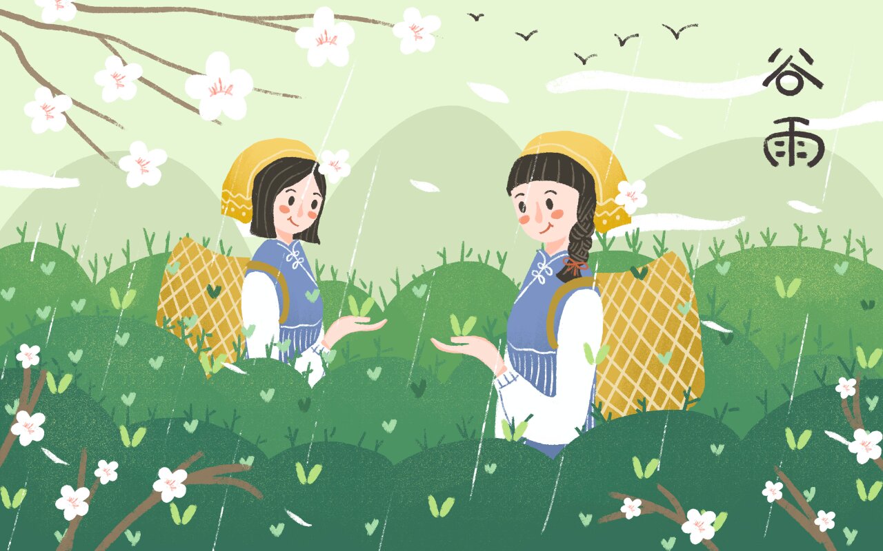 写实采茶女孩田园风光春天插画海报背景 这是一幅充满春天气息的作品