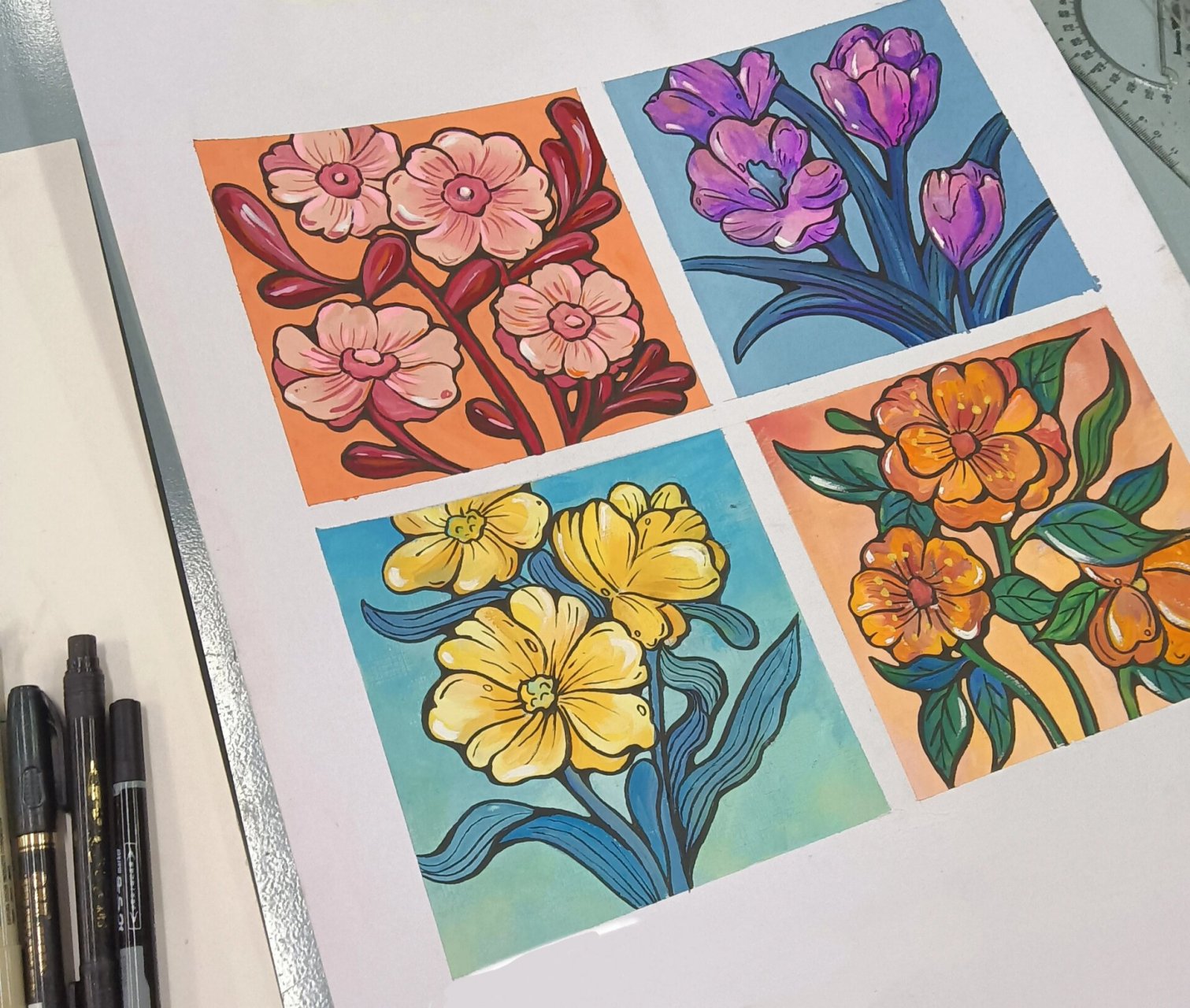 色相对比 这周上色彩构成了,第一次画色相对比,感觉好难呀,有没有大佬