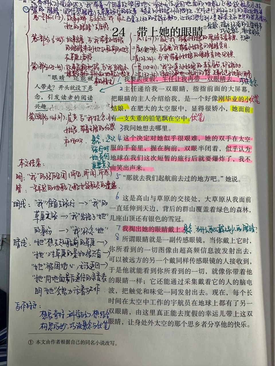 七下语文六单元24课 带上她的眼睛课堂笔记