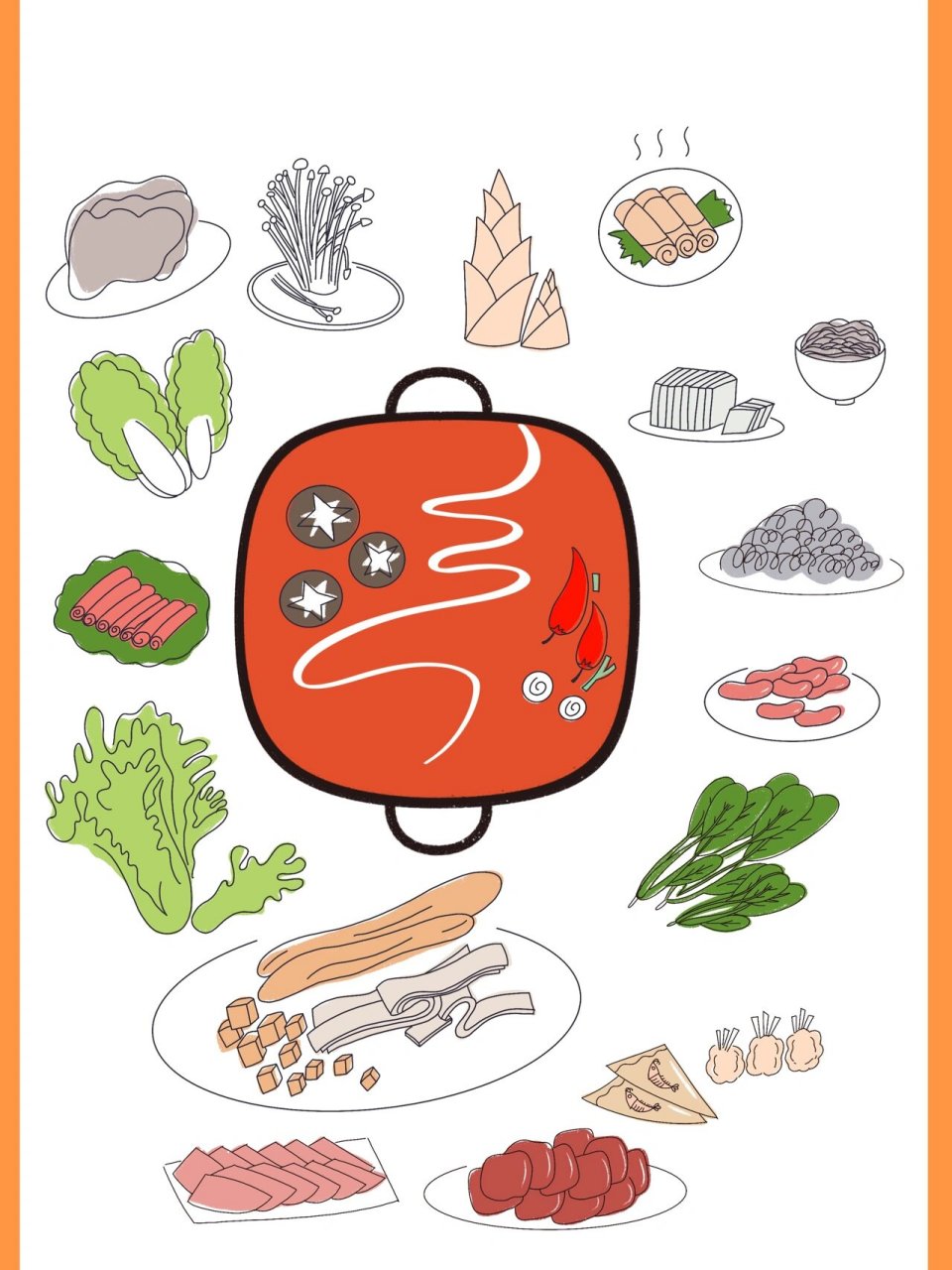 火锅简笔画|手账素材|创意火锅食材教程 吃货就要来一场仪式感的跨年